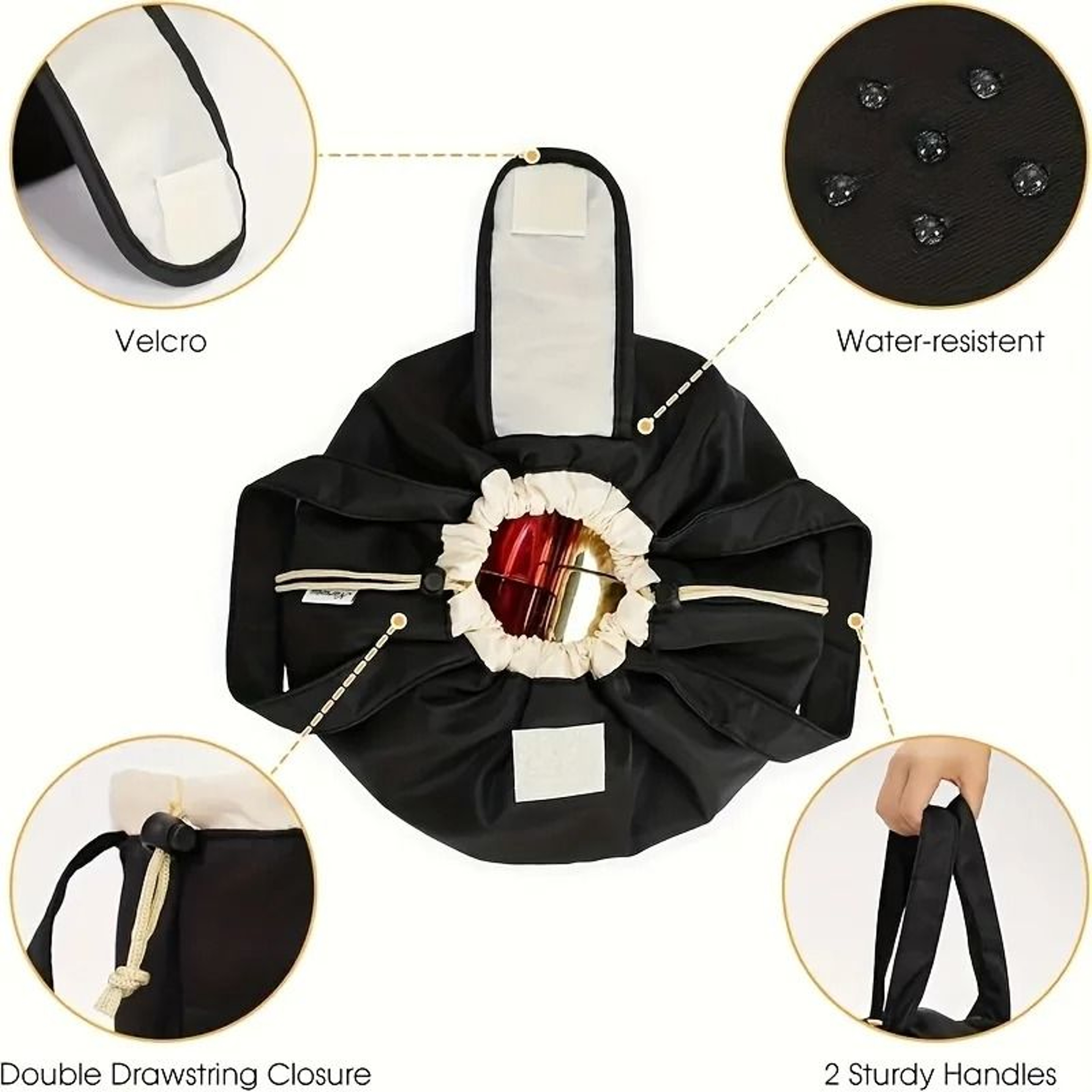 Large Capacity Drawstring Bucket Makeup Bag With Adjustable Strap And Storage Pockets 7