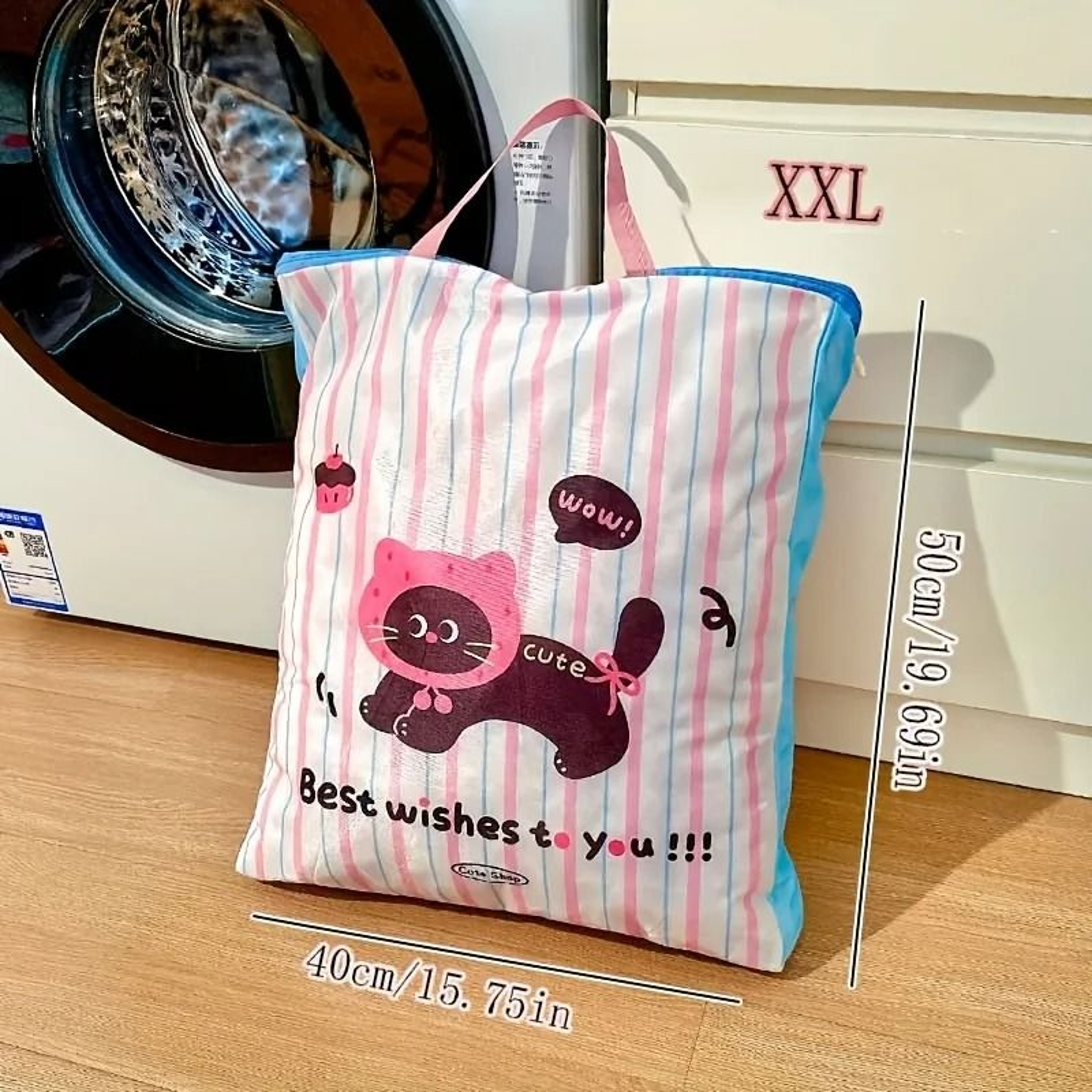 Cute Cat Panda Zippered Laundry Bag Durable Polyester Hamper For Home Travel 4