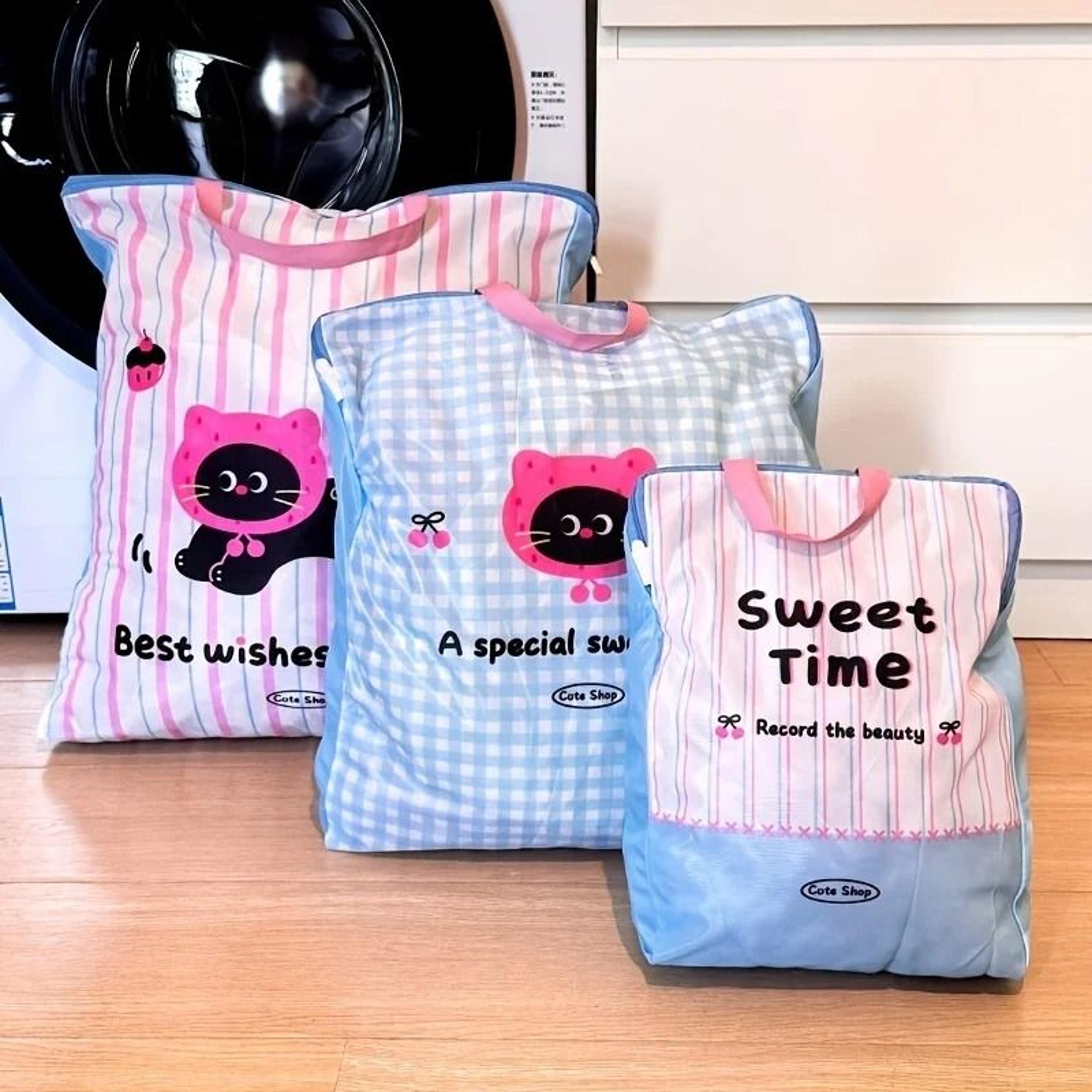Cute Cat Panda Zippered Laundry Bag Durable Polyester Hamper For Home Travel 7