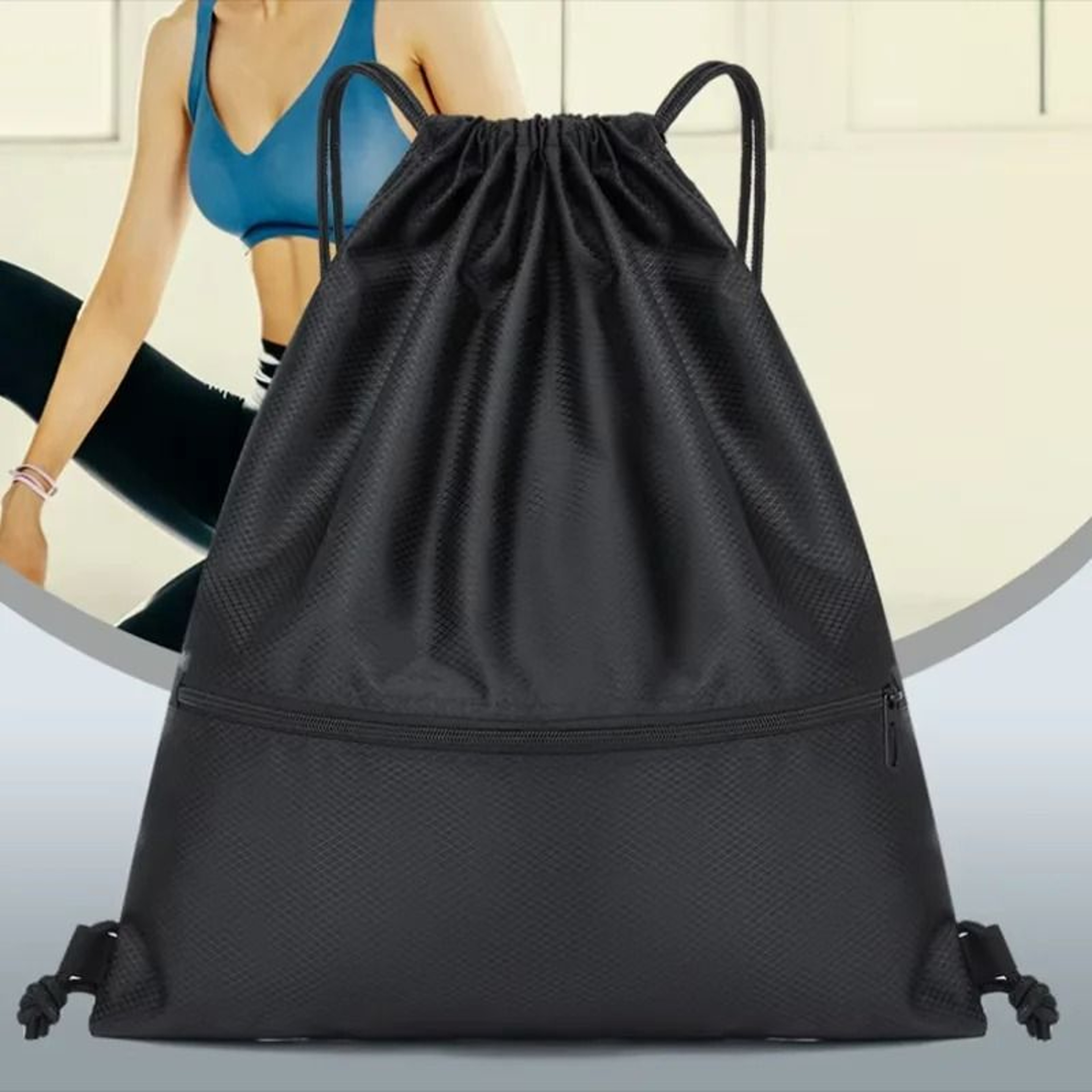Lightweight Drawstring Gym Backpack With Zipper Pocket 6