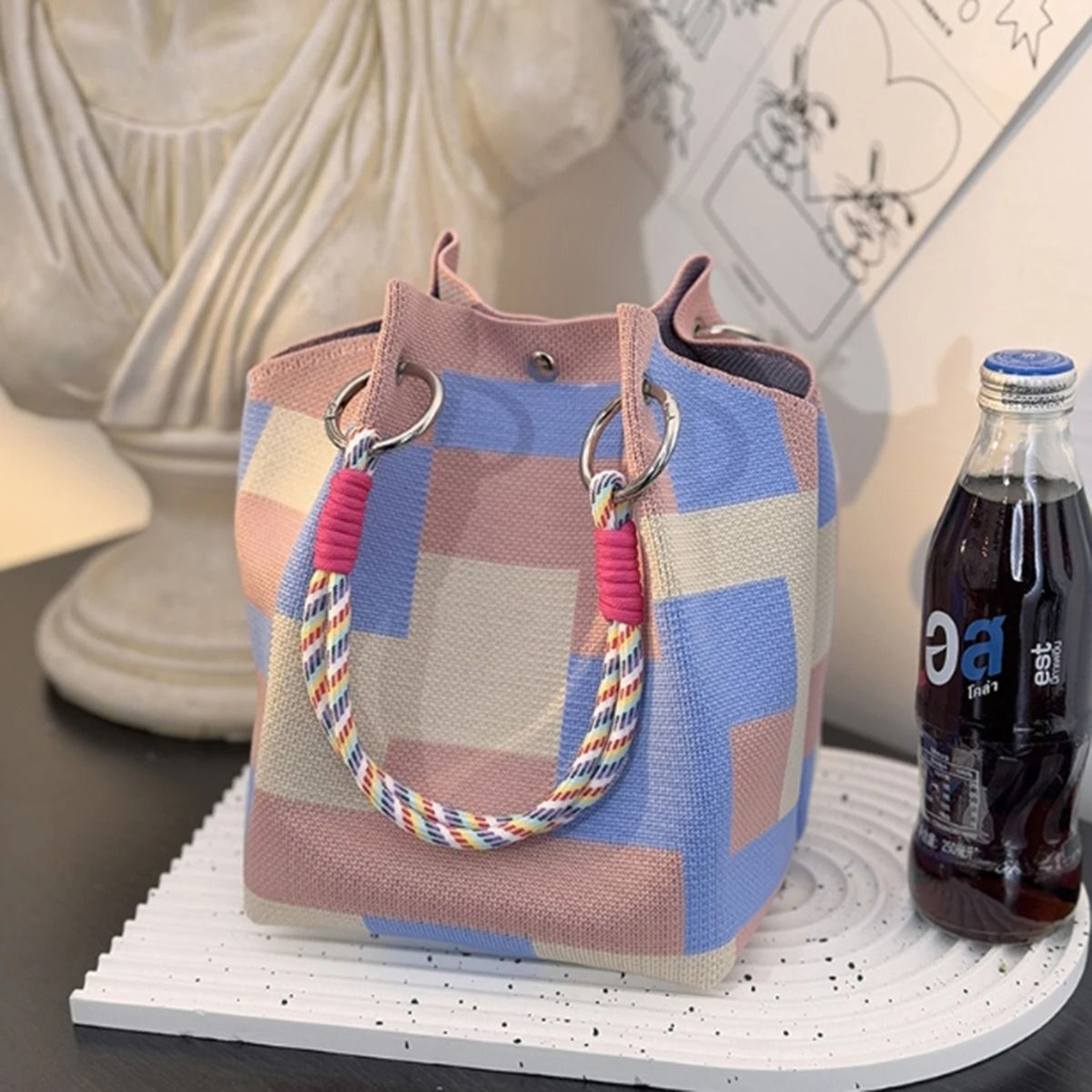 Multicolor Knitted Retro Bucket Handbag And Shoulder Bag 4