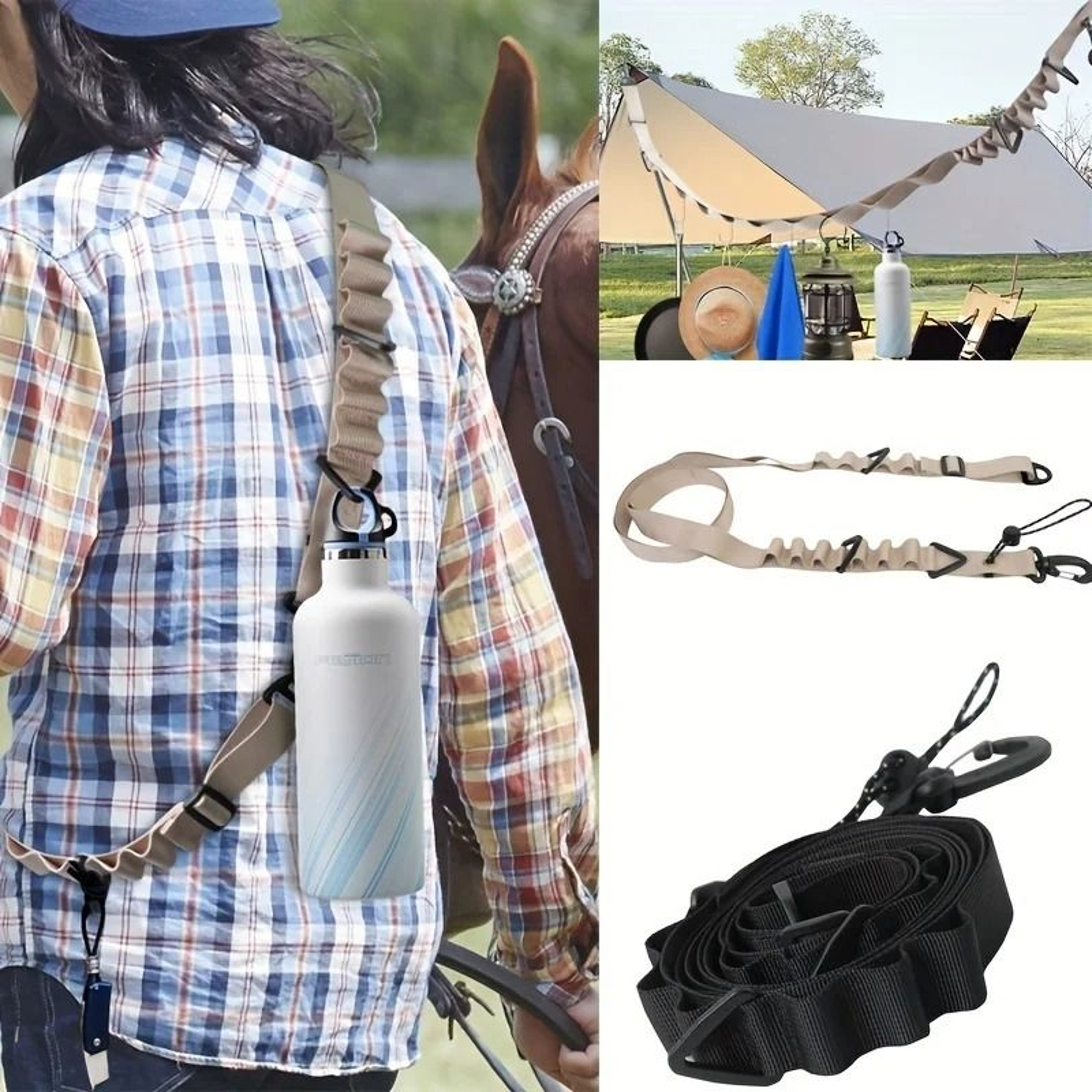 Heavy Duty Outdoor Carry Strap With Water Bottle Holder 0