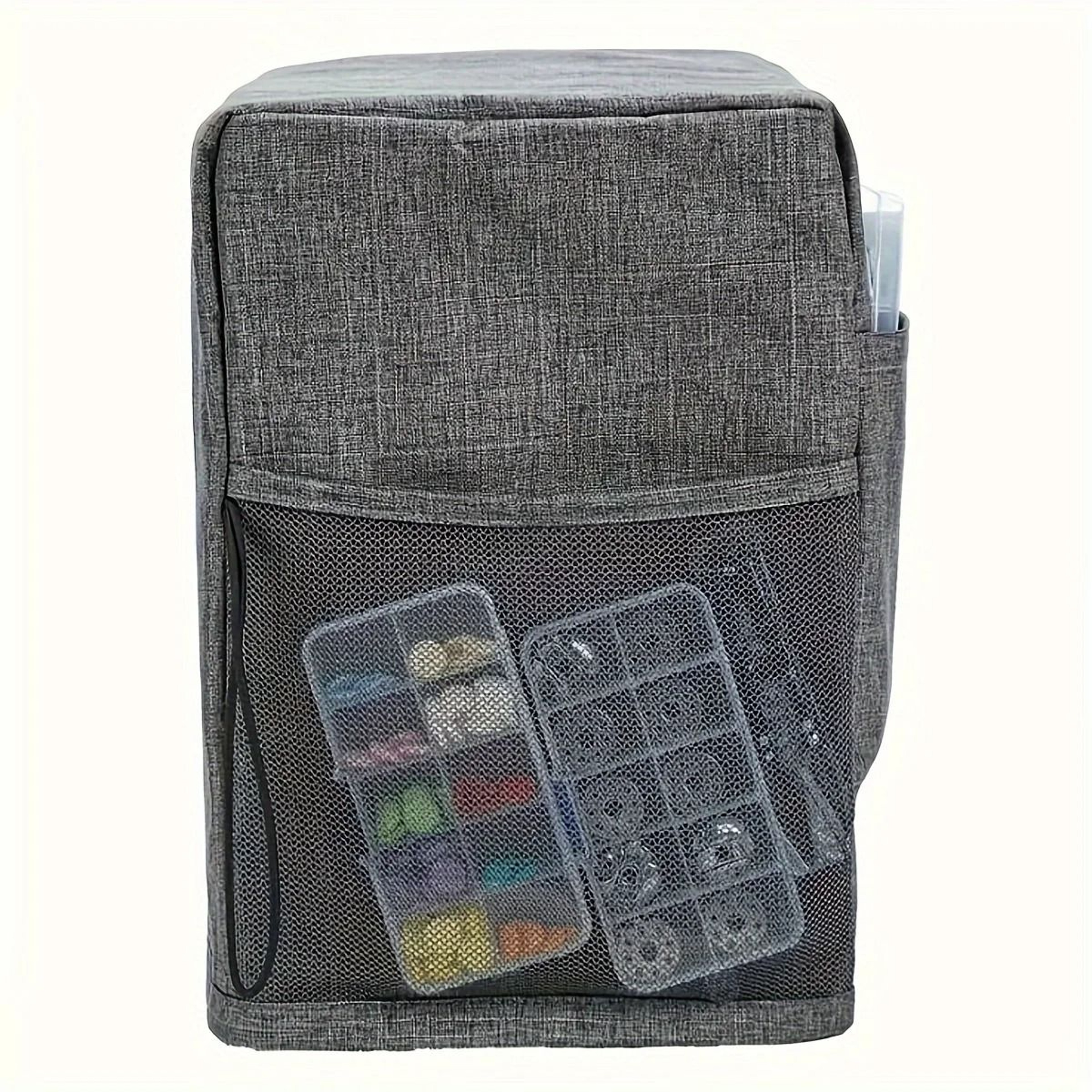 Gray Sewing Machine Dust Cover With Tool Storage Pockets 10