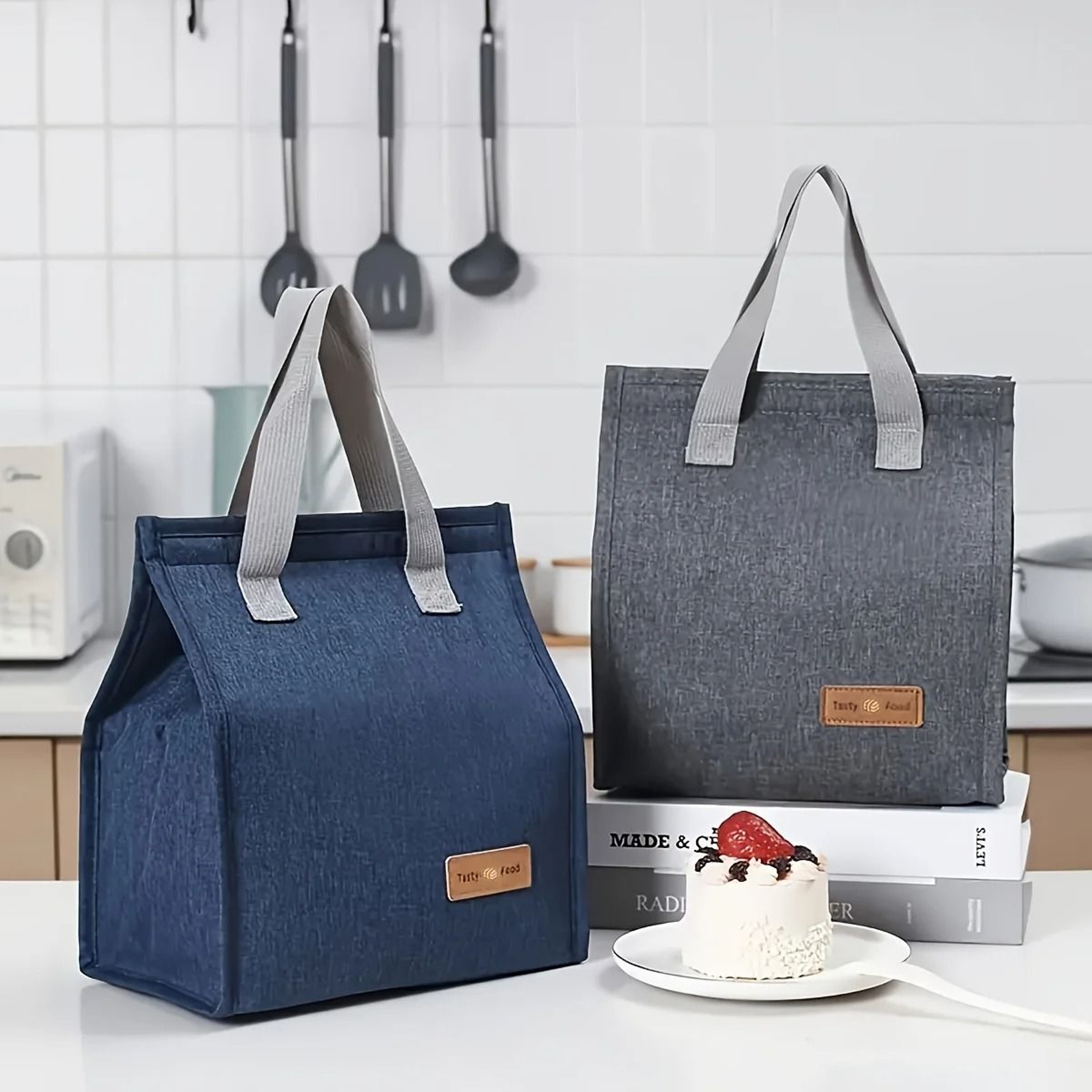 Minimalist Vertical Insulated Lunch Bag Large Capacity Bento Lunch Tote 9