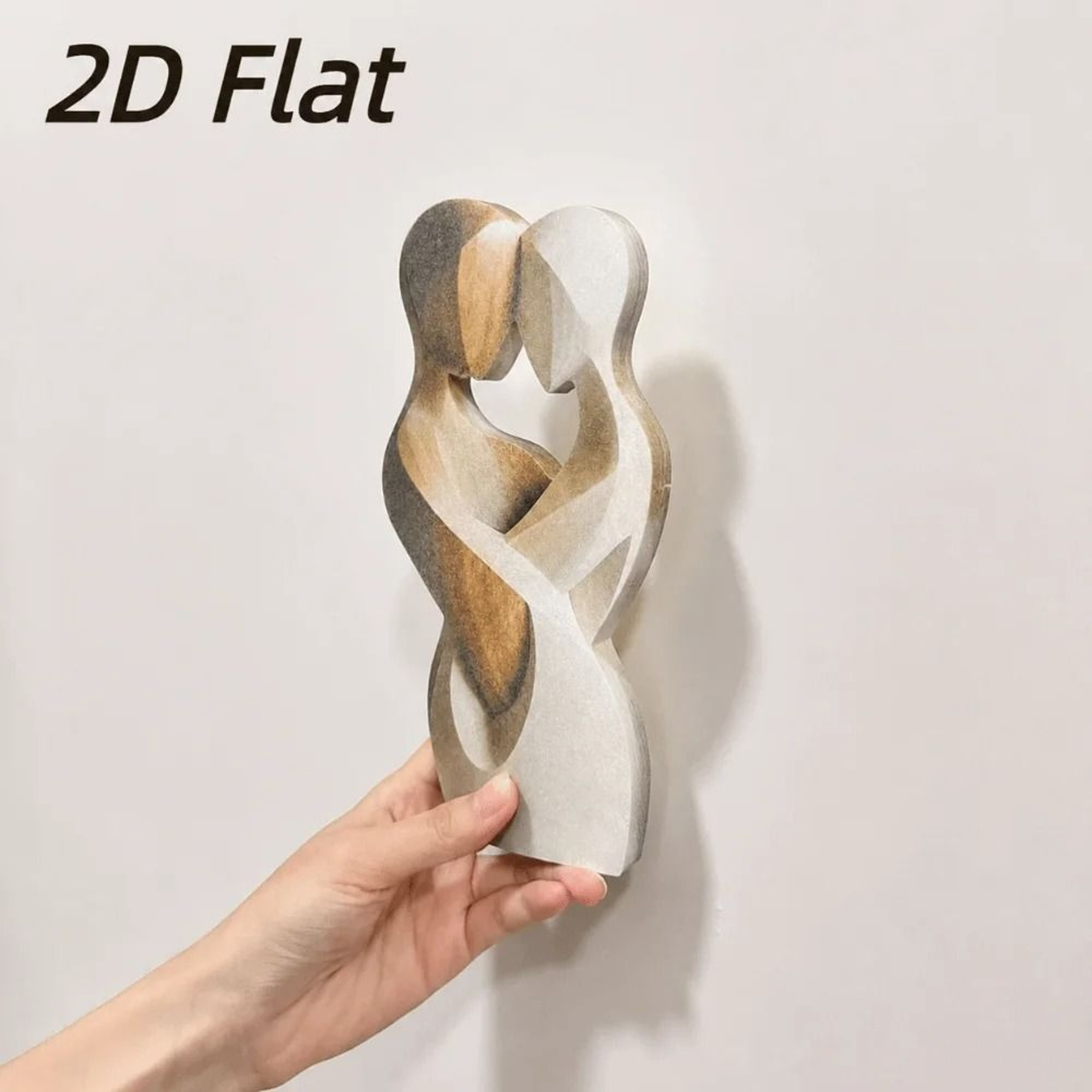 Modern Embracing Couple Flat Statue With Wood Effect 4