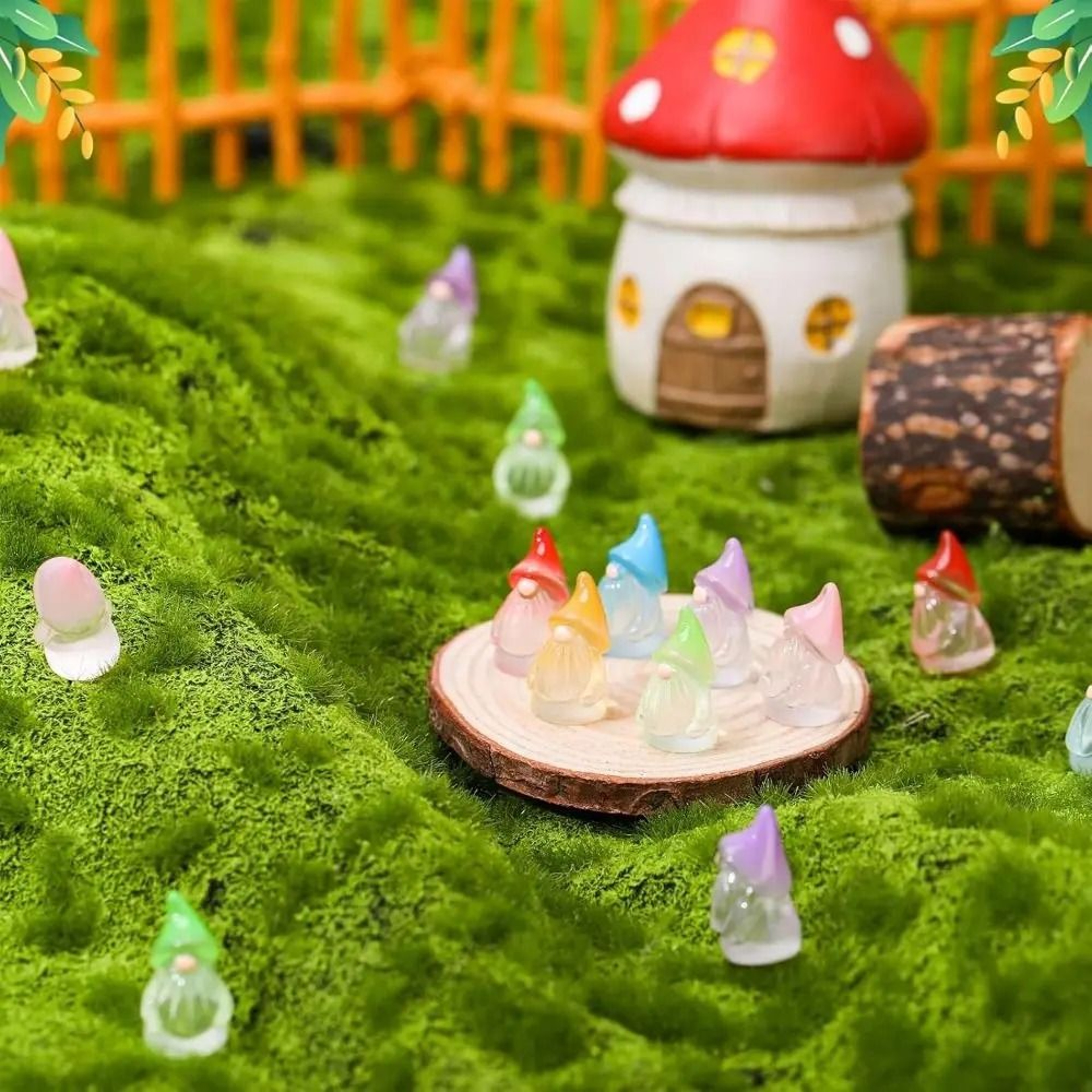 Six Piece Glow In The Dark Mini Gnome Fairy Garden Set 3