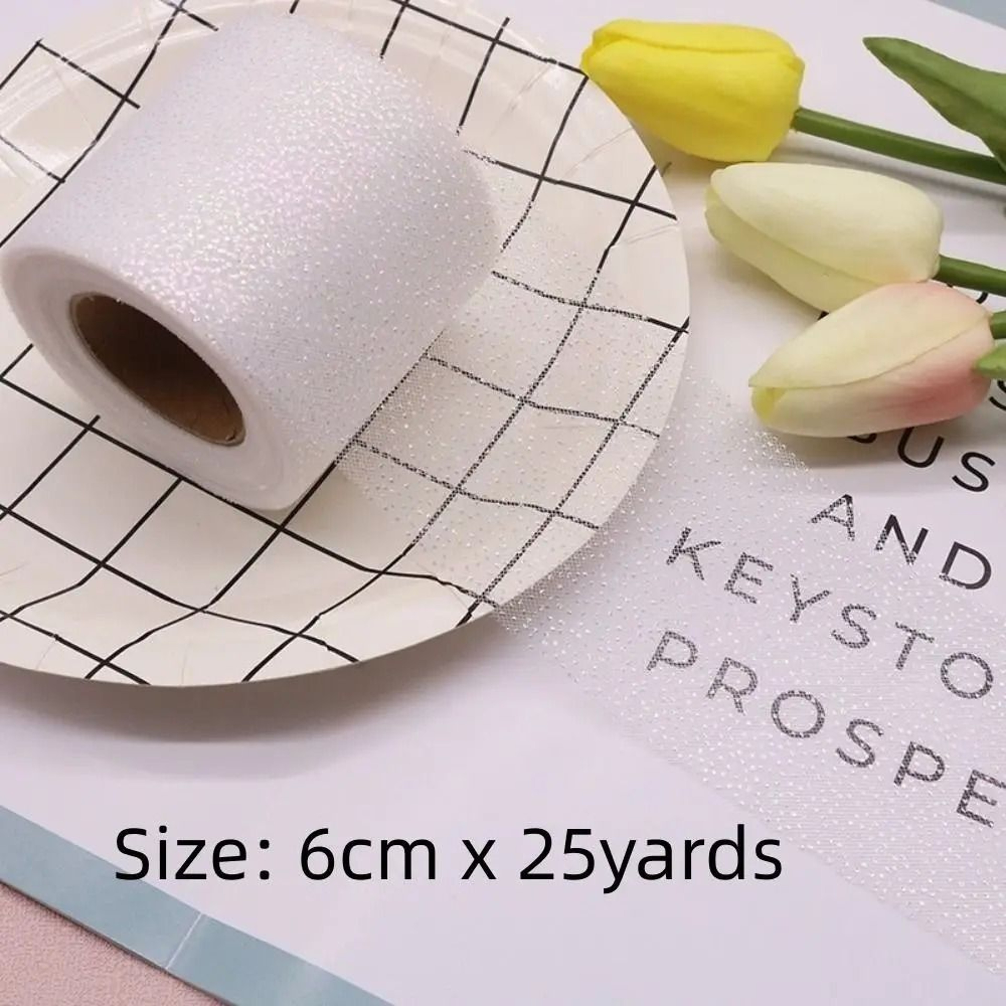 6cm 25 Yard Glitter Dot Tulle Ribbon Roll 2