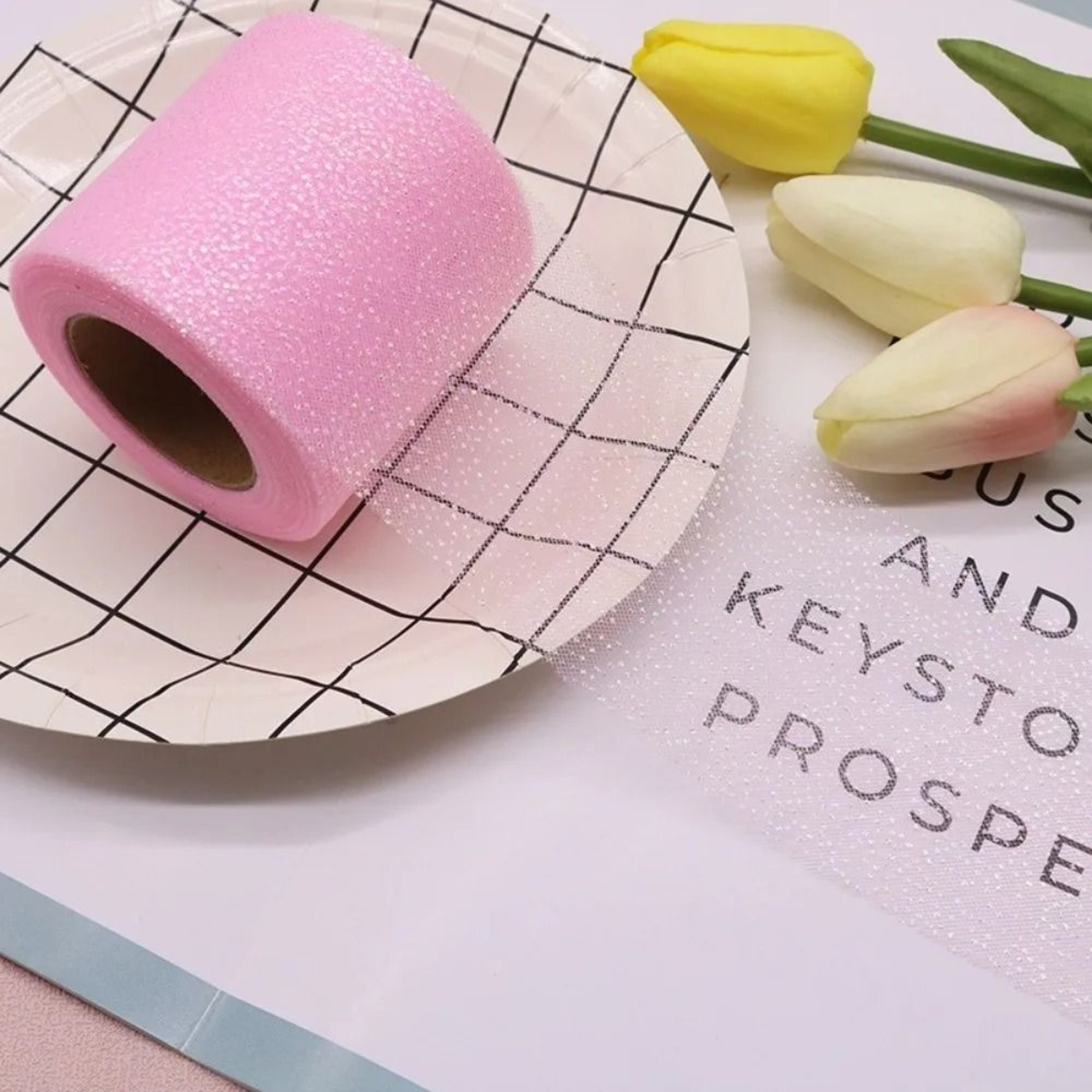 6cm 25 Yard Glitter Dot Tulle Ribbon Roll 3