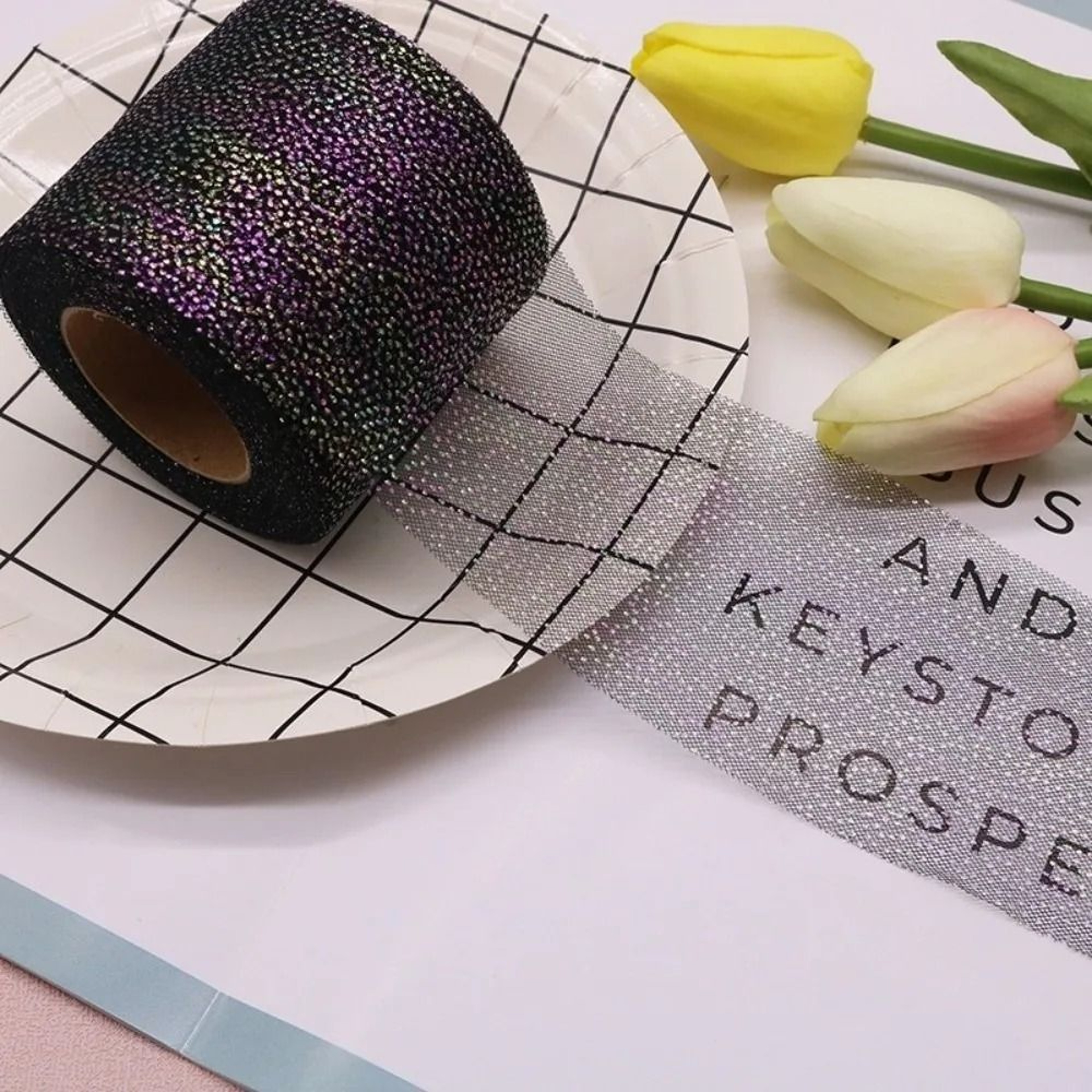 6cm 25 Yard Glitter Dot Tulle Ribbon Roll 1
