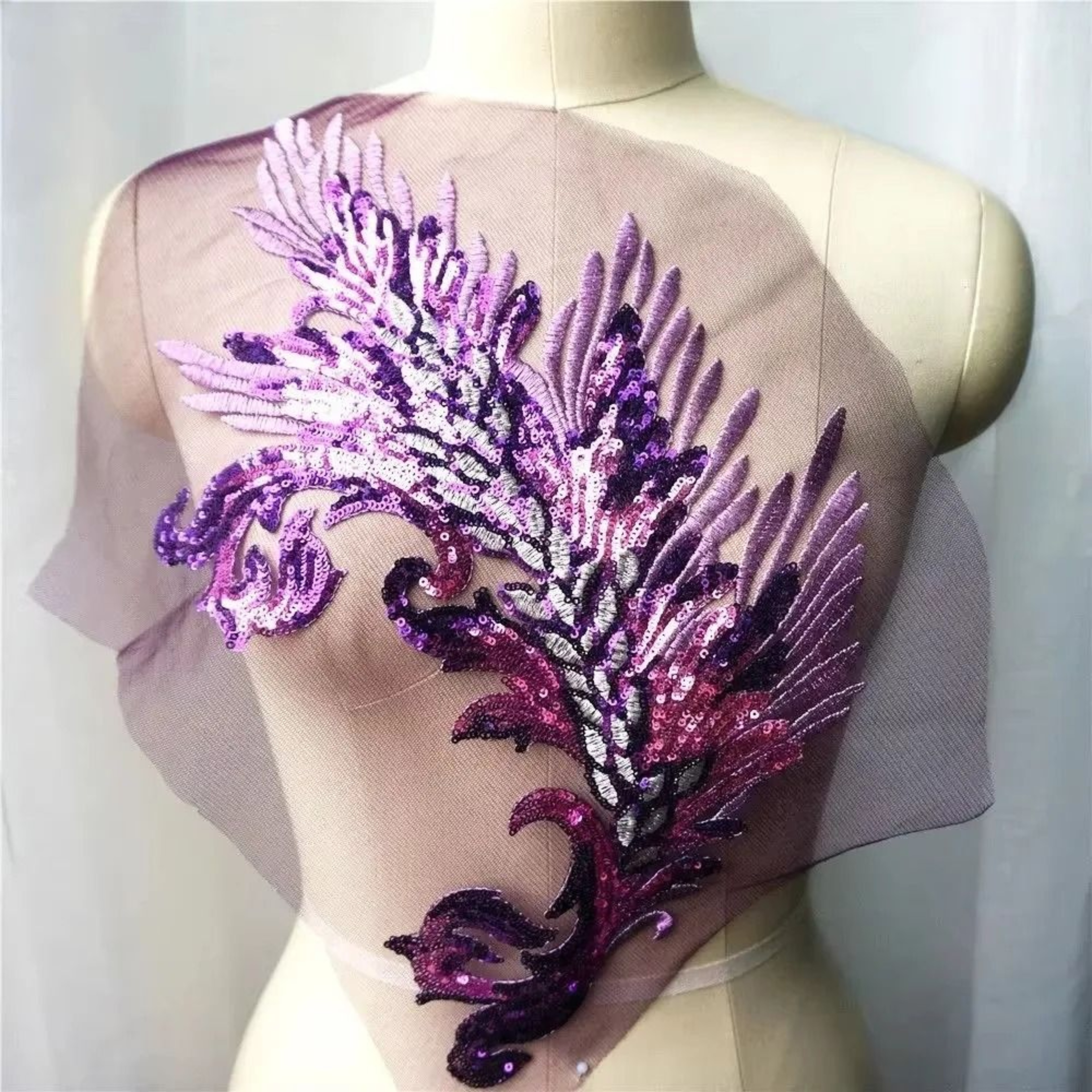 Colorful Phoenix Tail Sequin Embroidery Applique 14