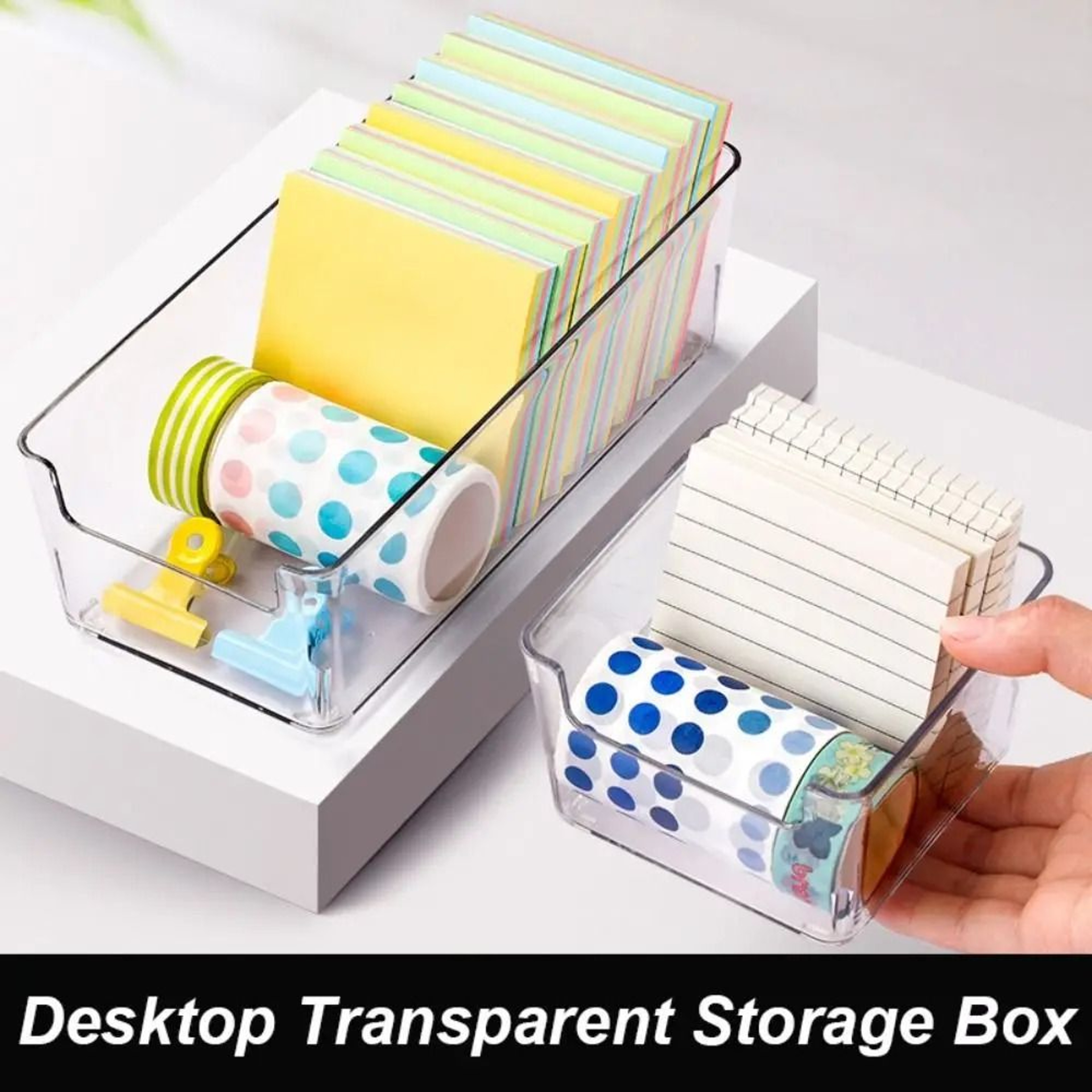 Clear Acrylic Note Storage Box With Drawer Desktop Stationery Organizer 8