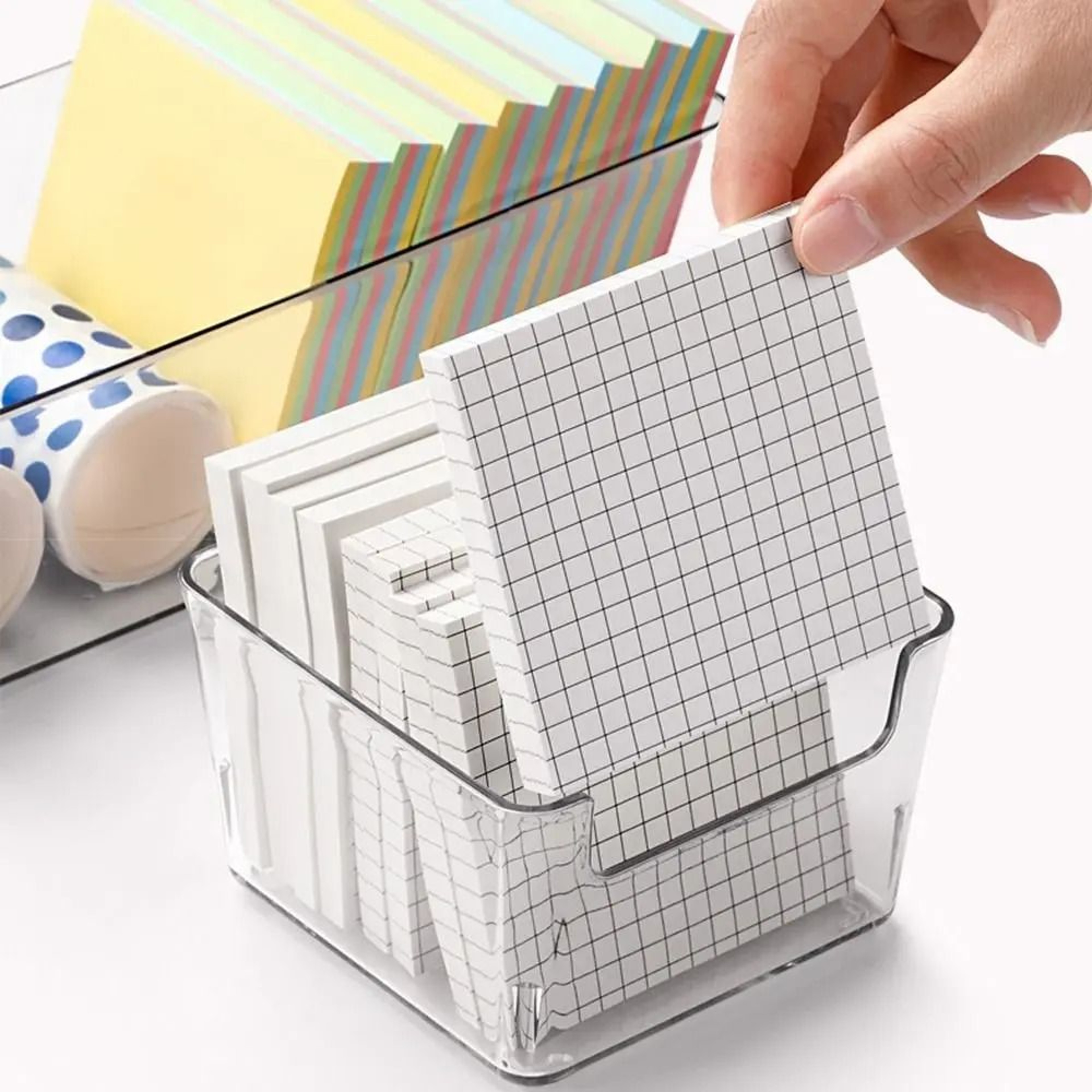 Clear Acrylic Note Storage Box With Drawer Desktop Stationery Organizer 5