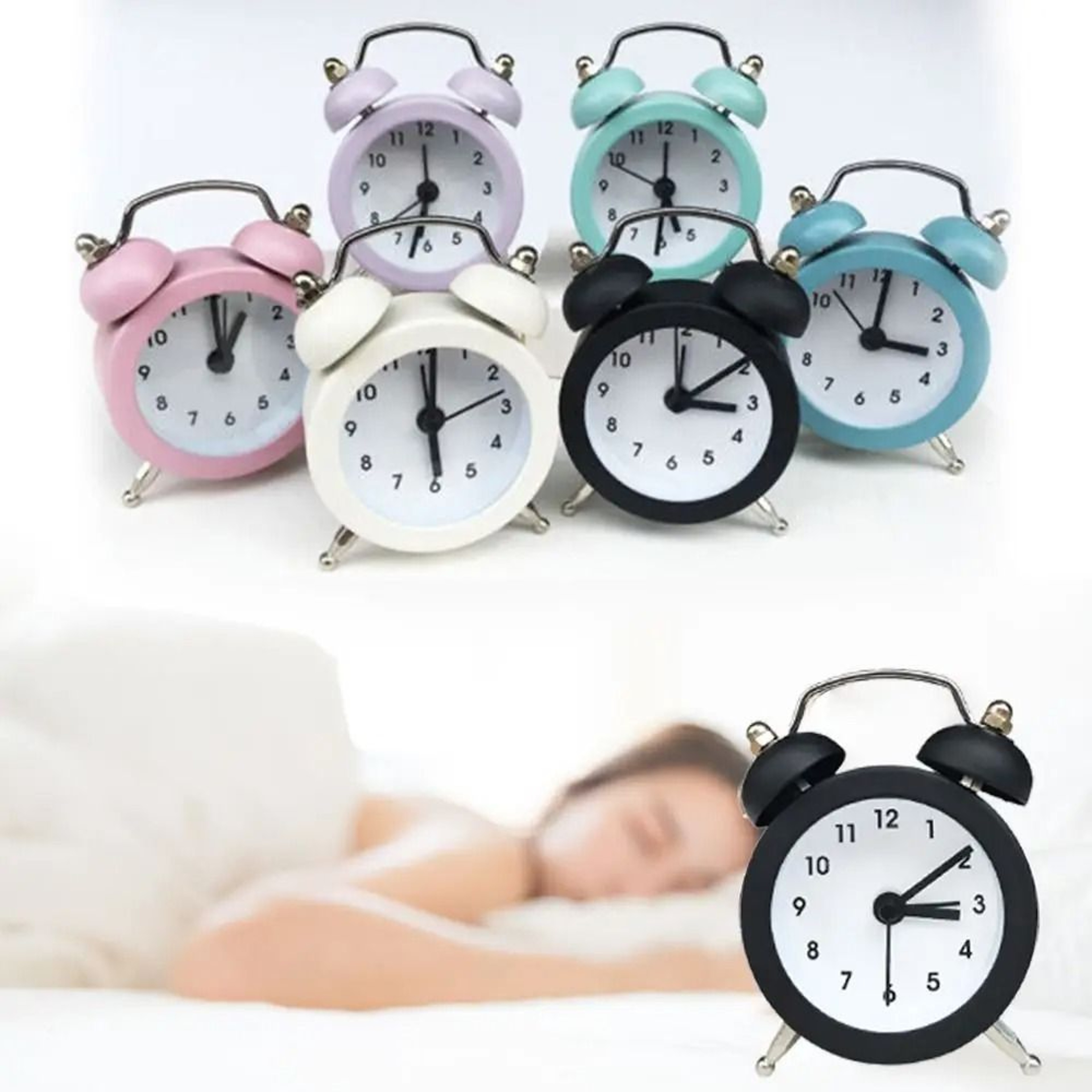 Cute Rabbit Ear Mini Metal Alarm Clock For Desk And Bedside 13