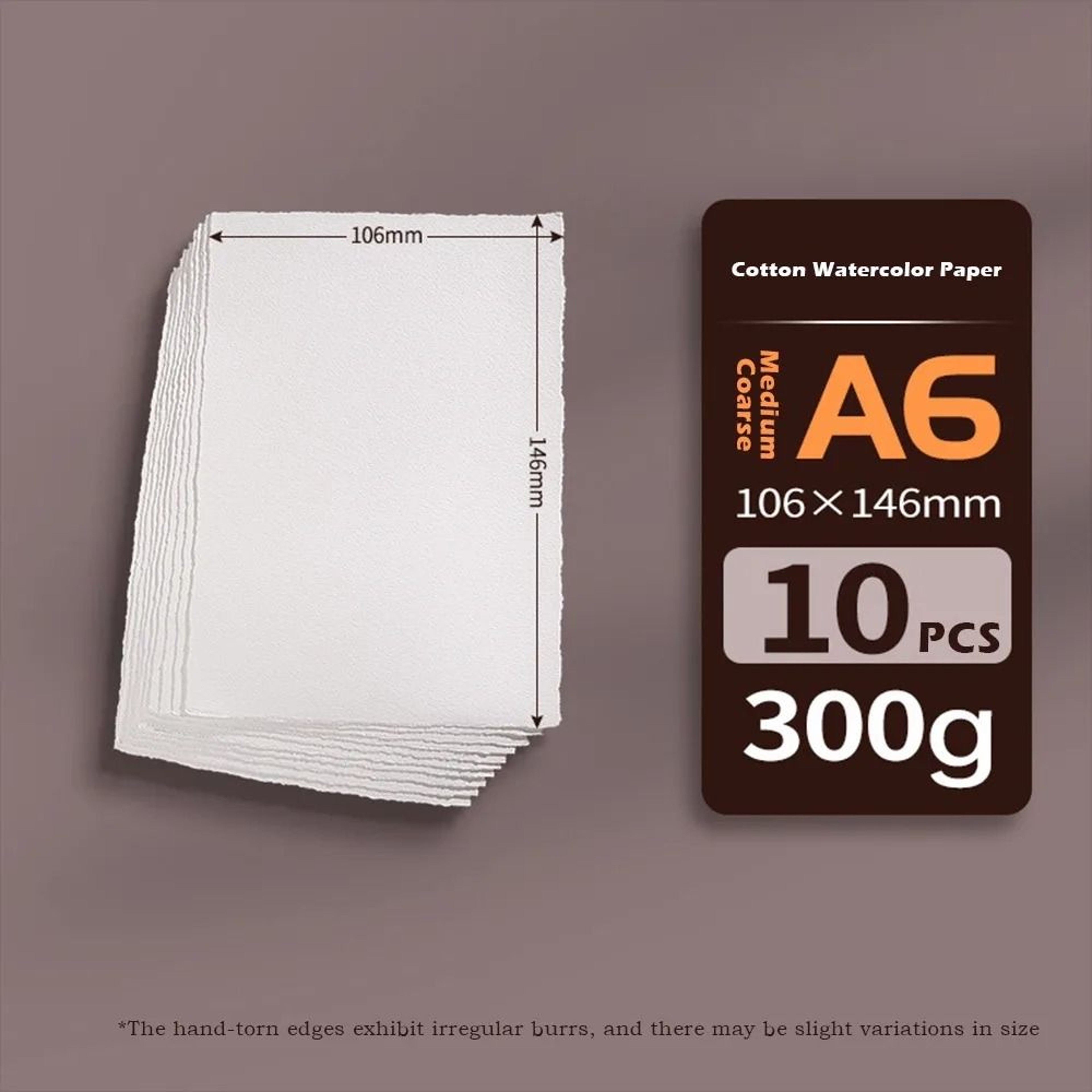 Cotton Watercolor Paper With Hand Torn Edges 10 Sheet Art Set 1