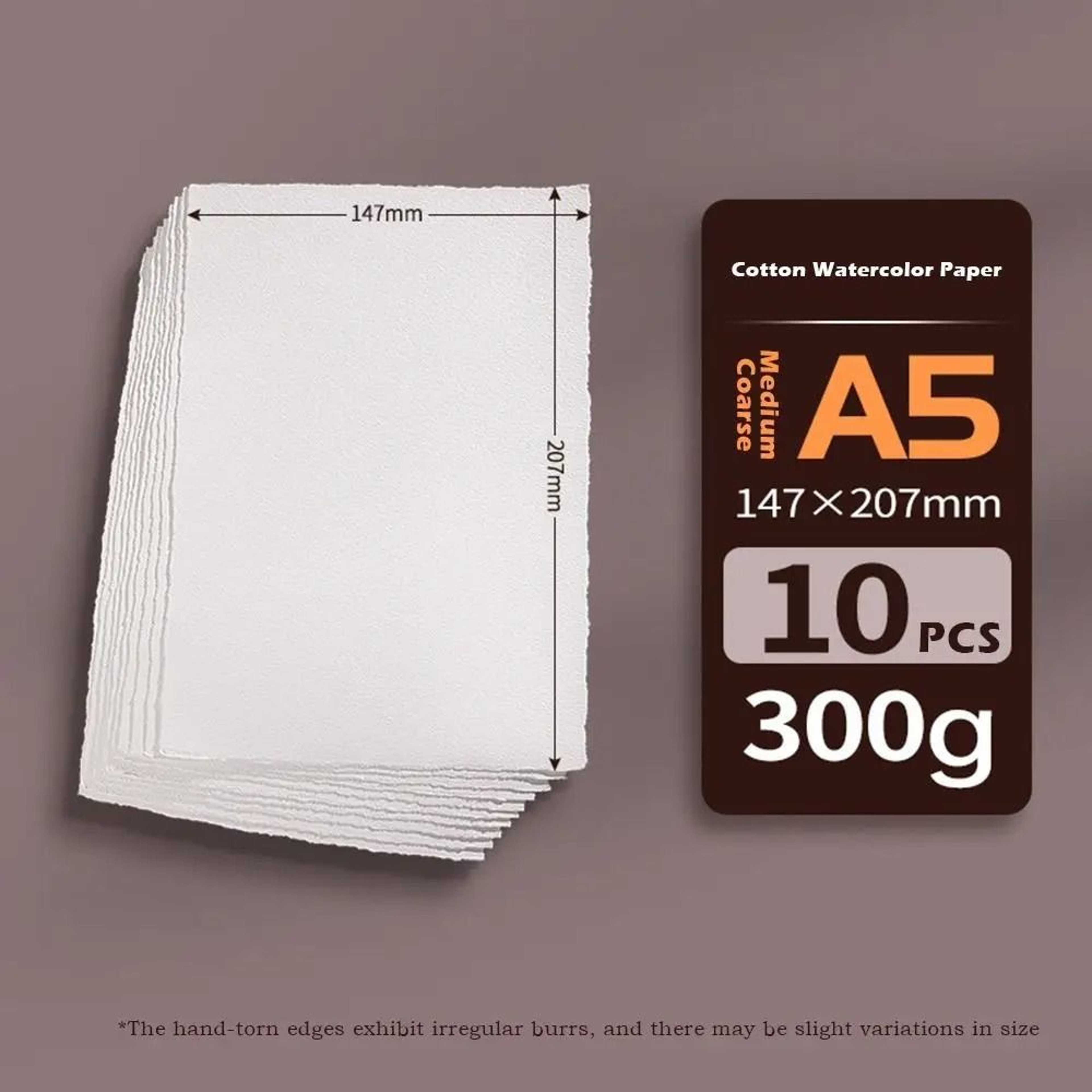 Cotton Watercolor Paper With Hand Torn Edges 10 Sheet Art Set 6