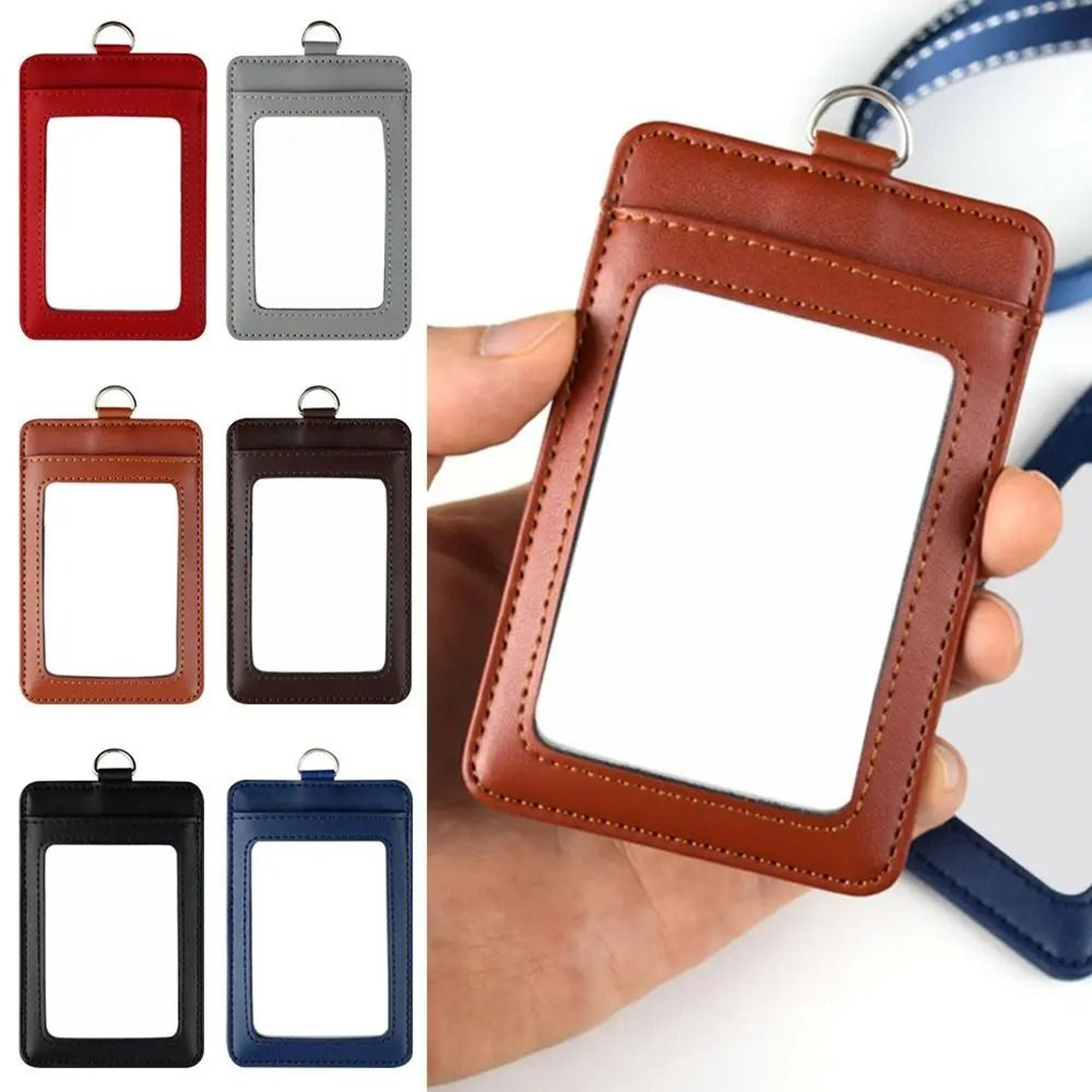Genuine Leather ID Card Holder With Lanyard And Three Card Slots 9