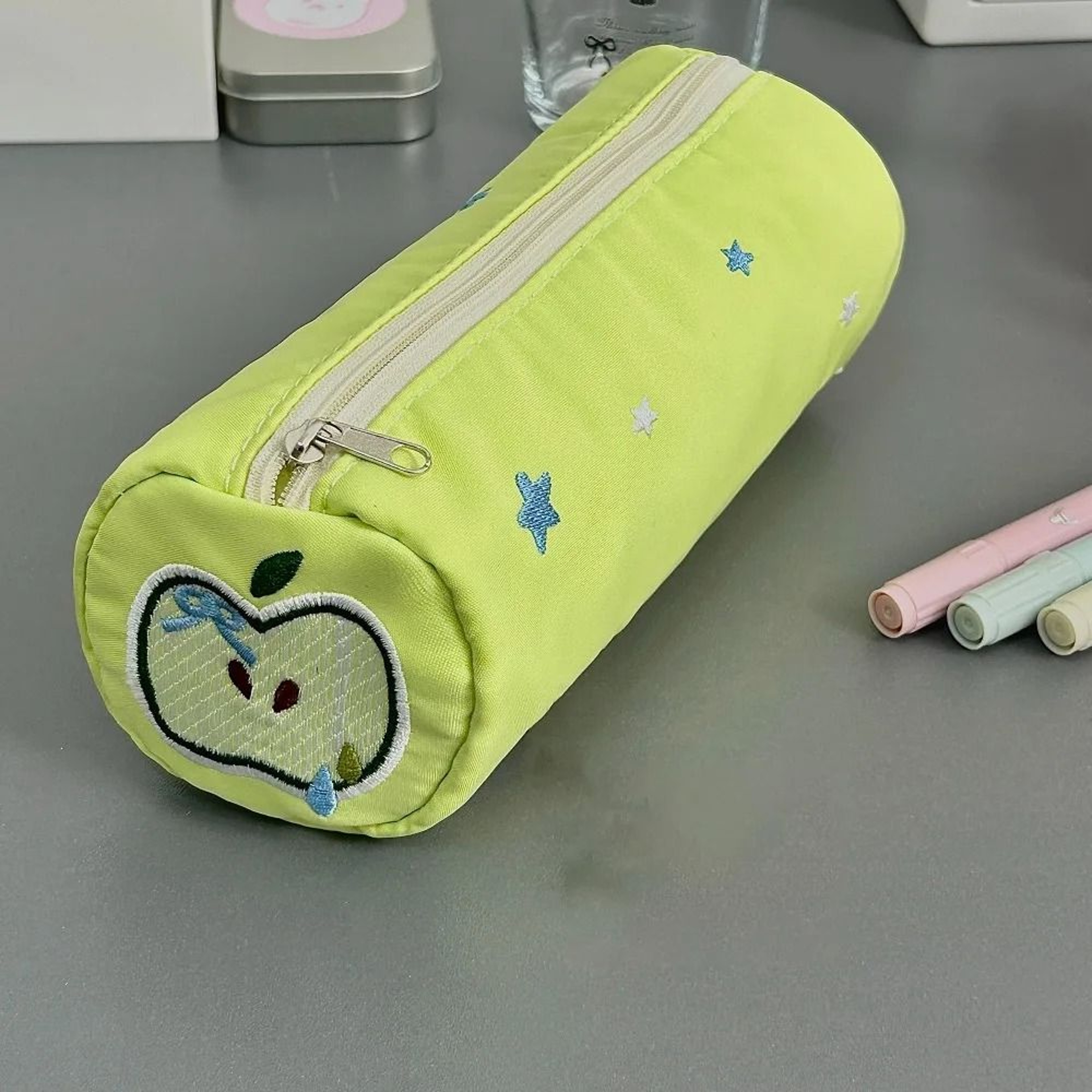 Cartoon Fruit Embroidered Large Capacity Pencil Case 1