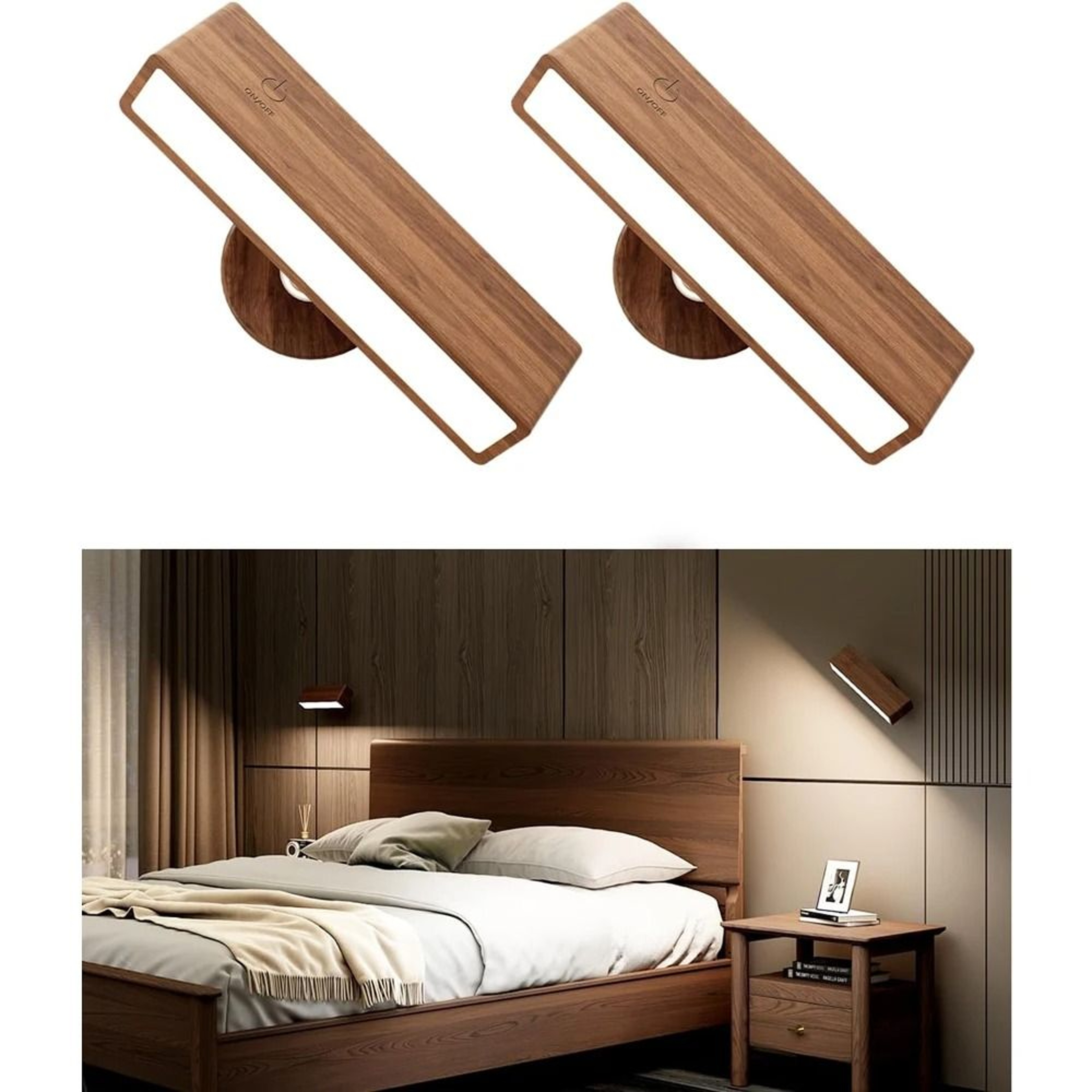 Black Walnut Magnetic Rechargeable Wall Lamp With Remote Control 0