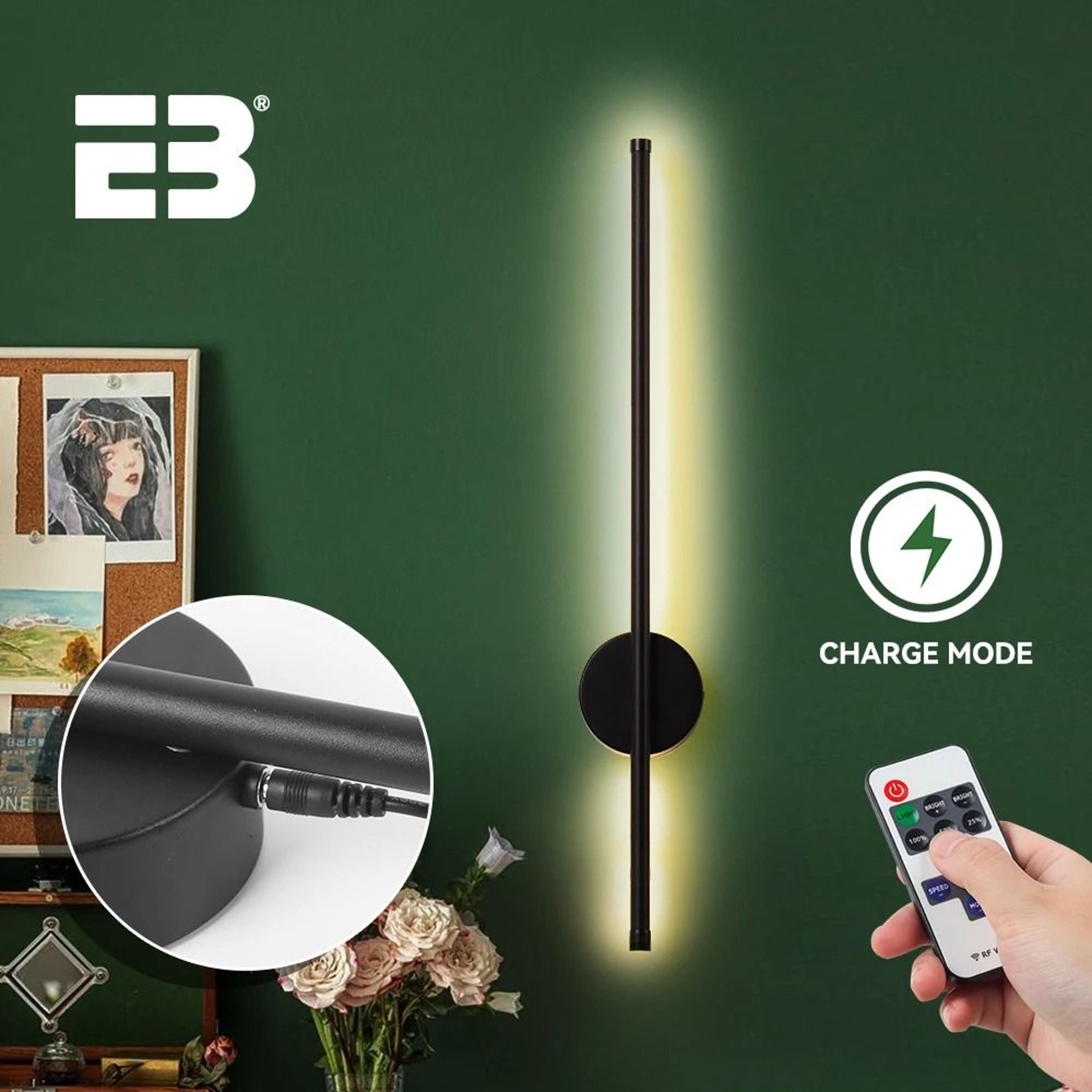 80CM Wireless Rechargeable LED Wall Sconce With Remote Control 8