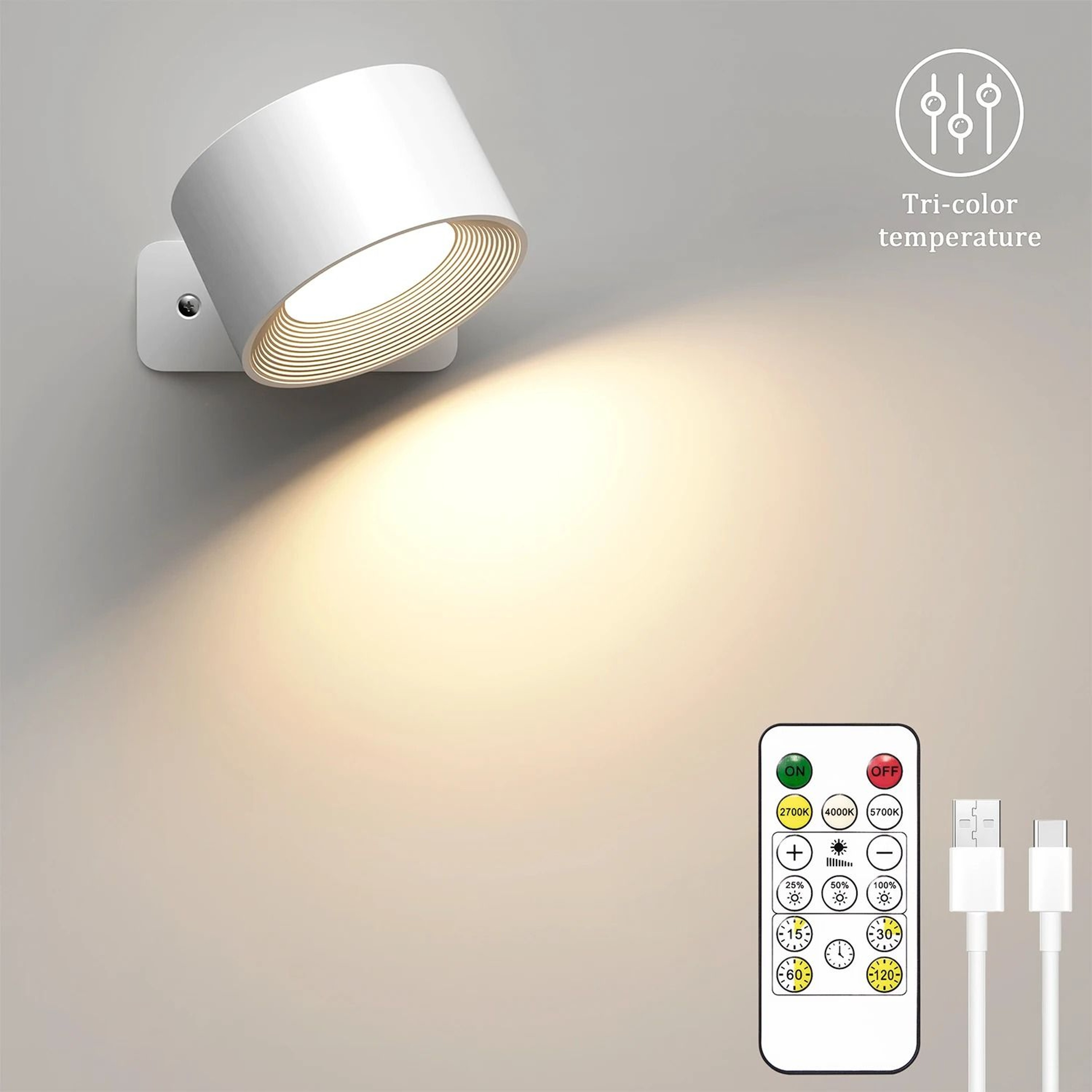 2000mAh Magnetic Rechargeable Reading Wall Light With Remote 2