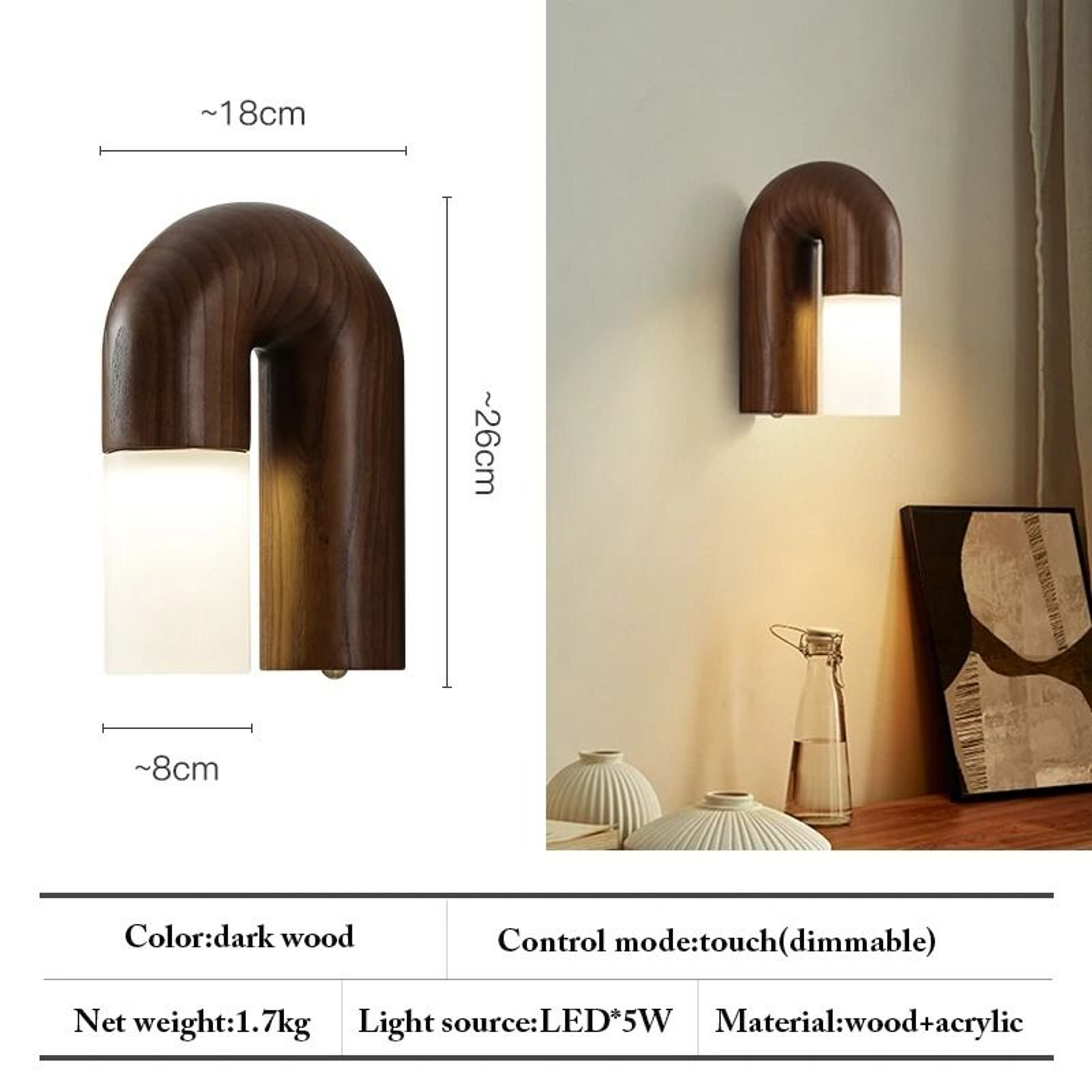 Vintage Ash Wood LED Wall Sconce 2
