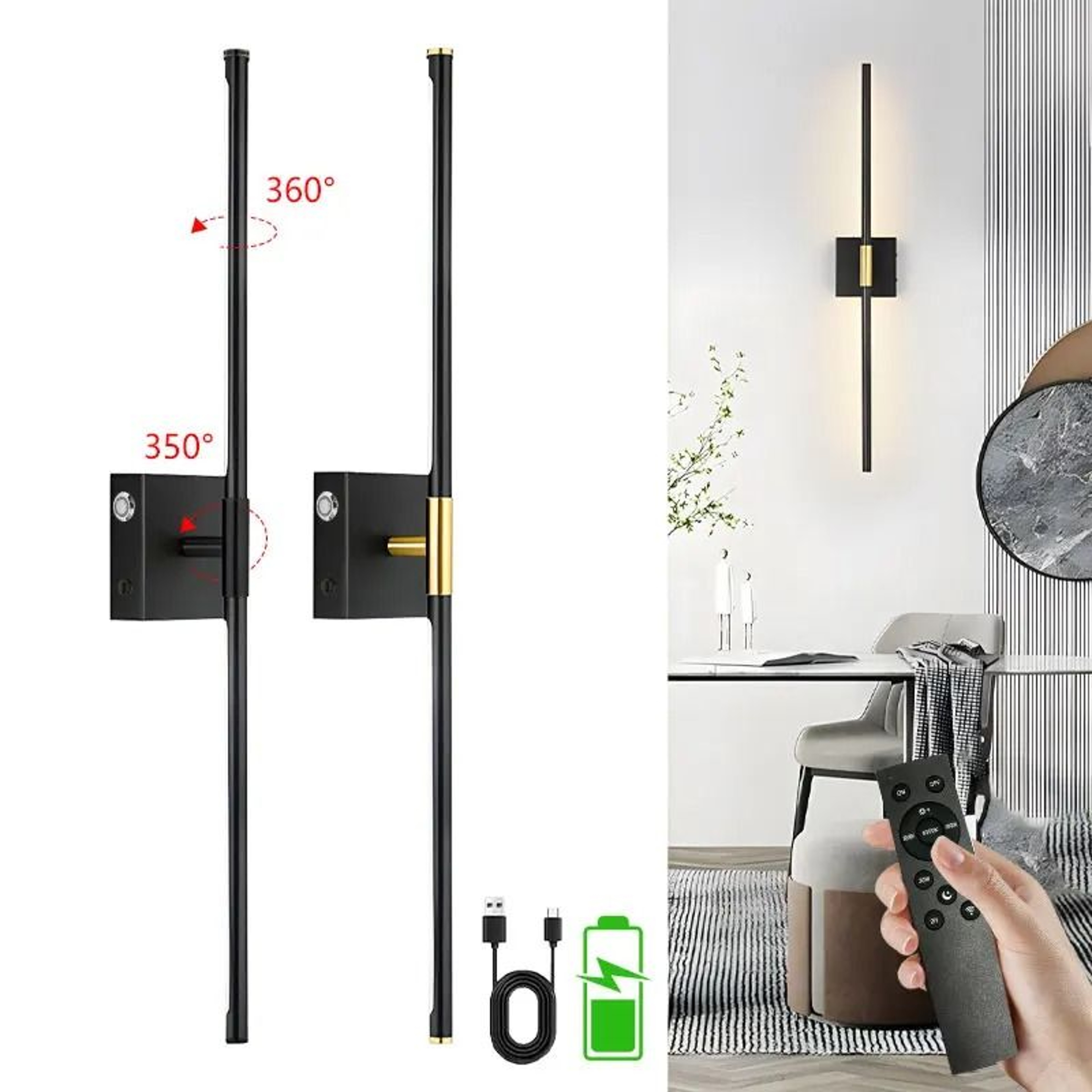 Rotating Rechargeable LED Wall Sconce With Remote 0