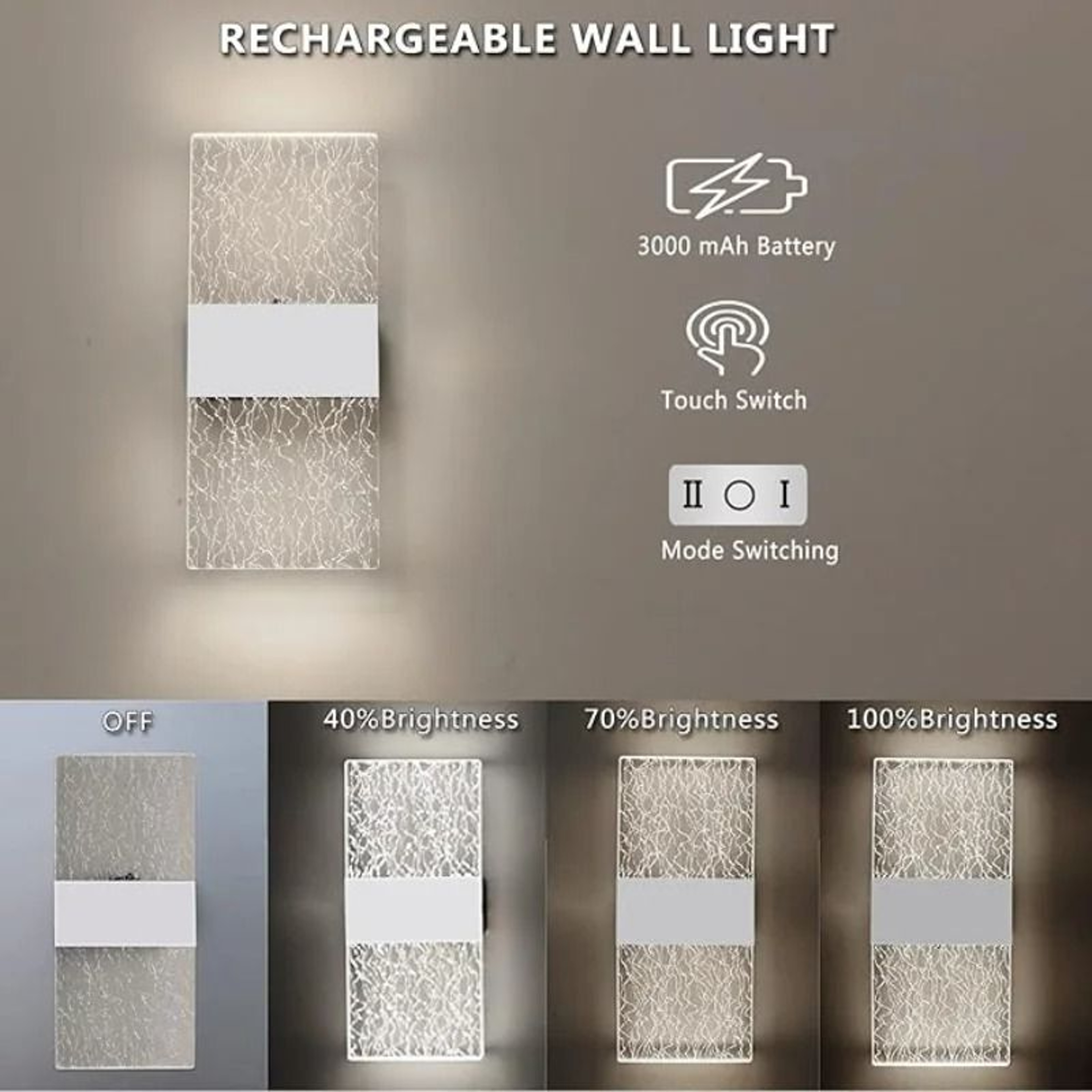 Two Pack Touch Control Rechargeable Wall Lamps 6