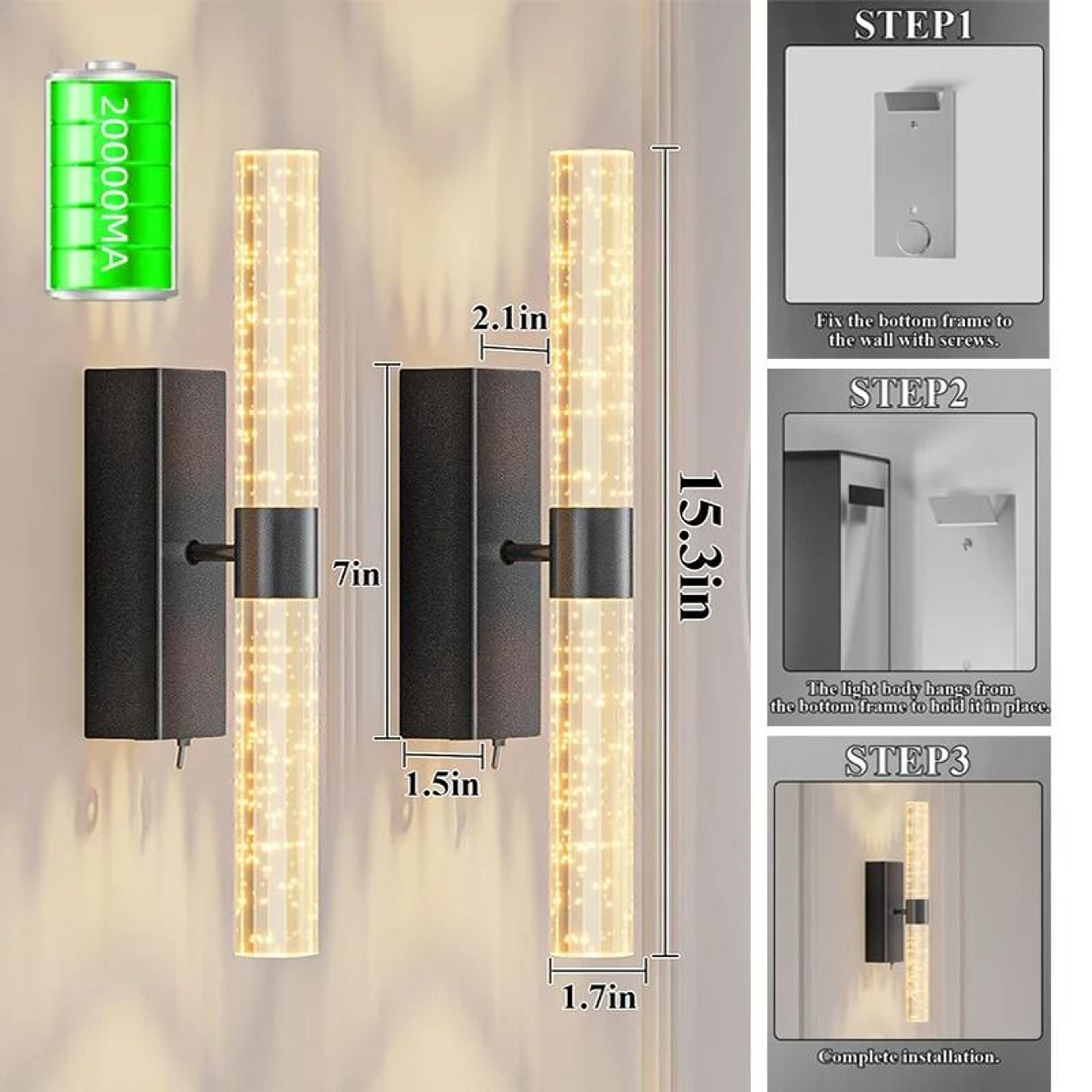 Crystal Bubble Rechargeable LED Wall Lamp 1