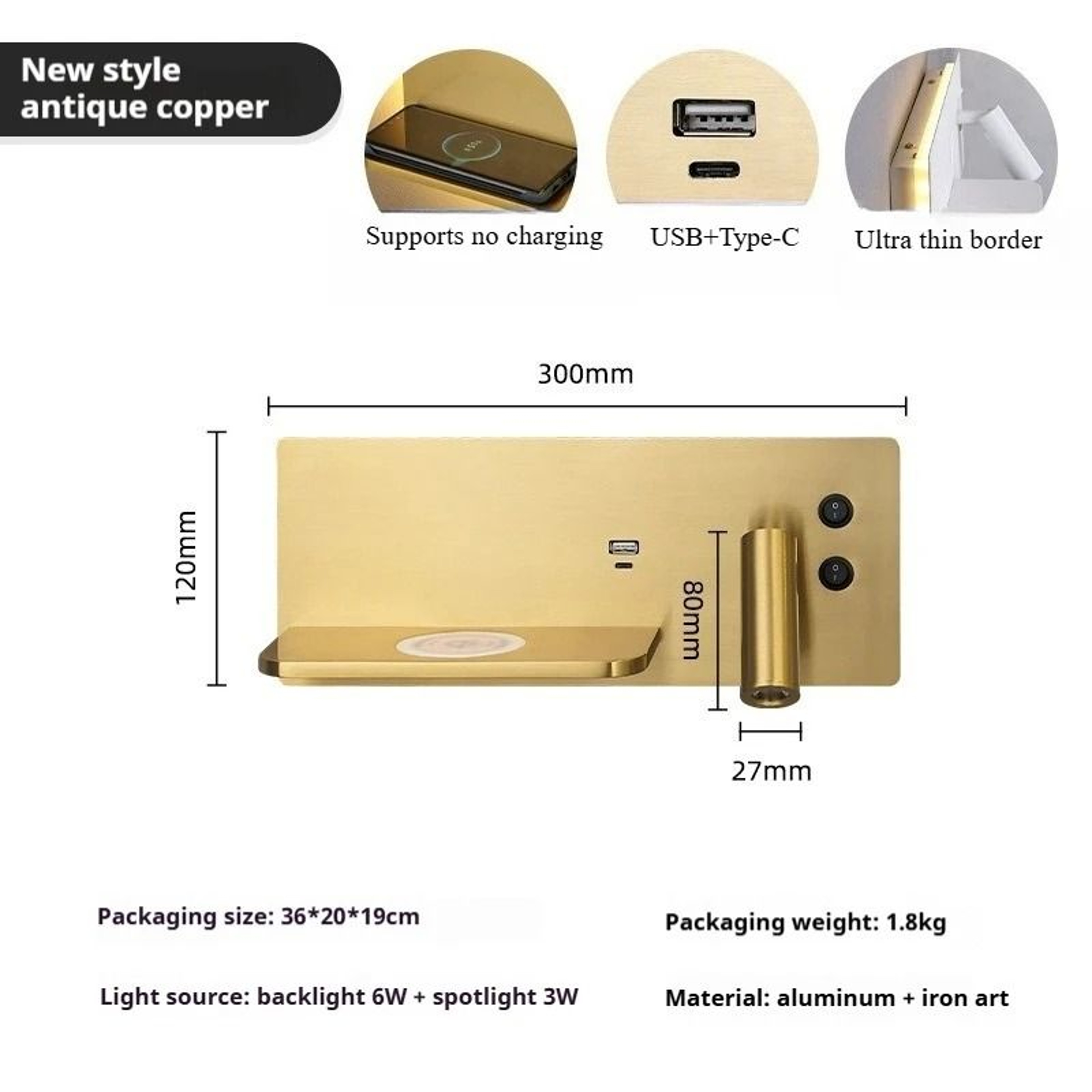 Multifunction Bedside Wall Lamp With Wireless Charger 10