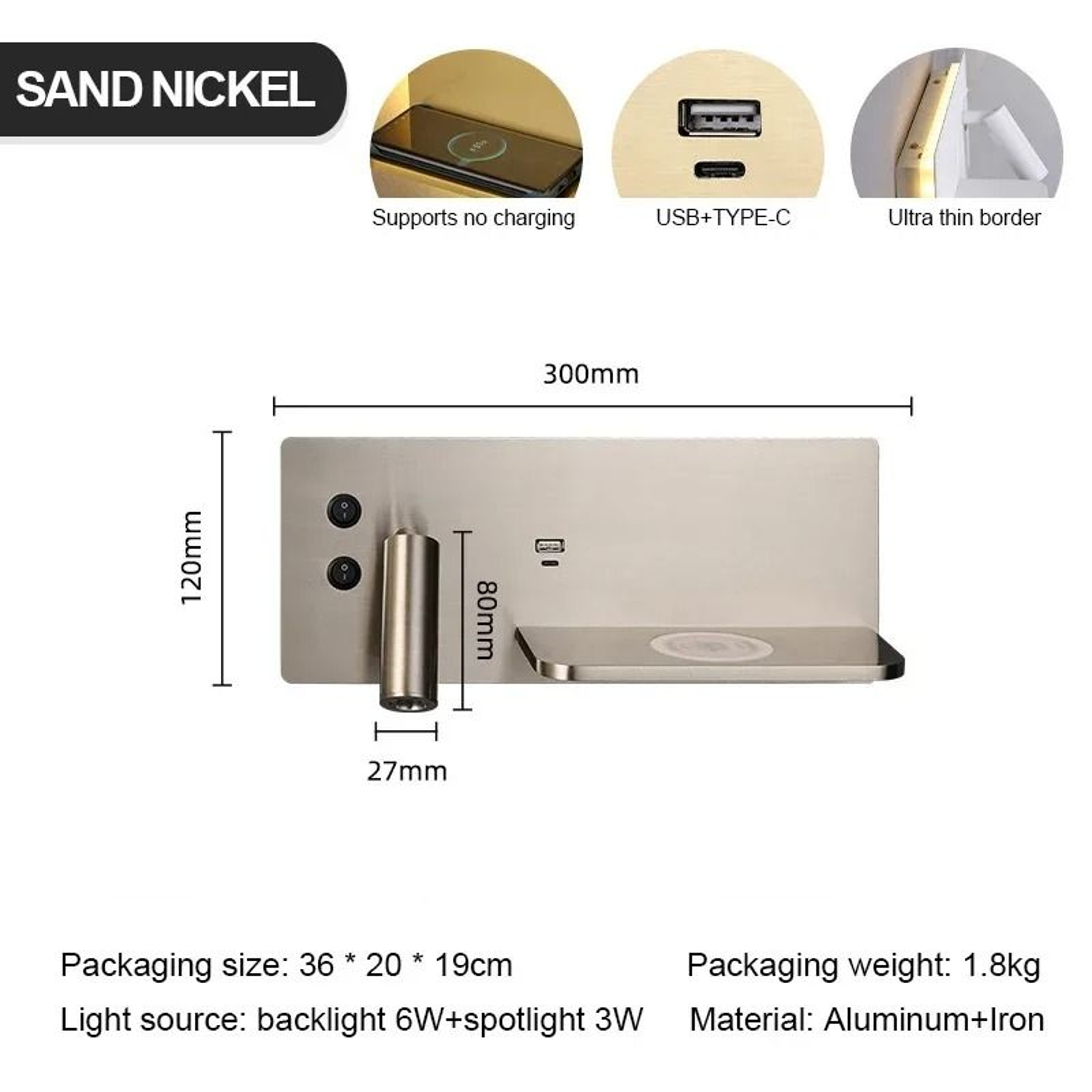 Multifunction Bedside Wall Lamp With Wireless Charger 6