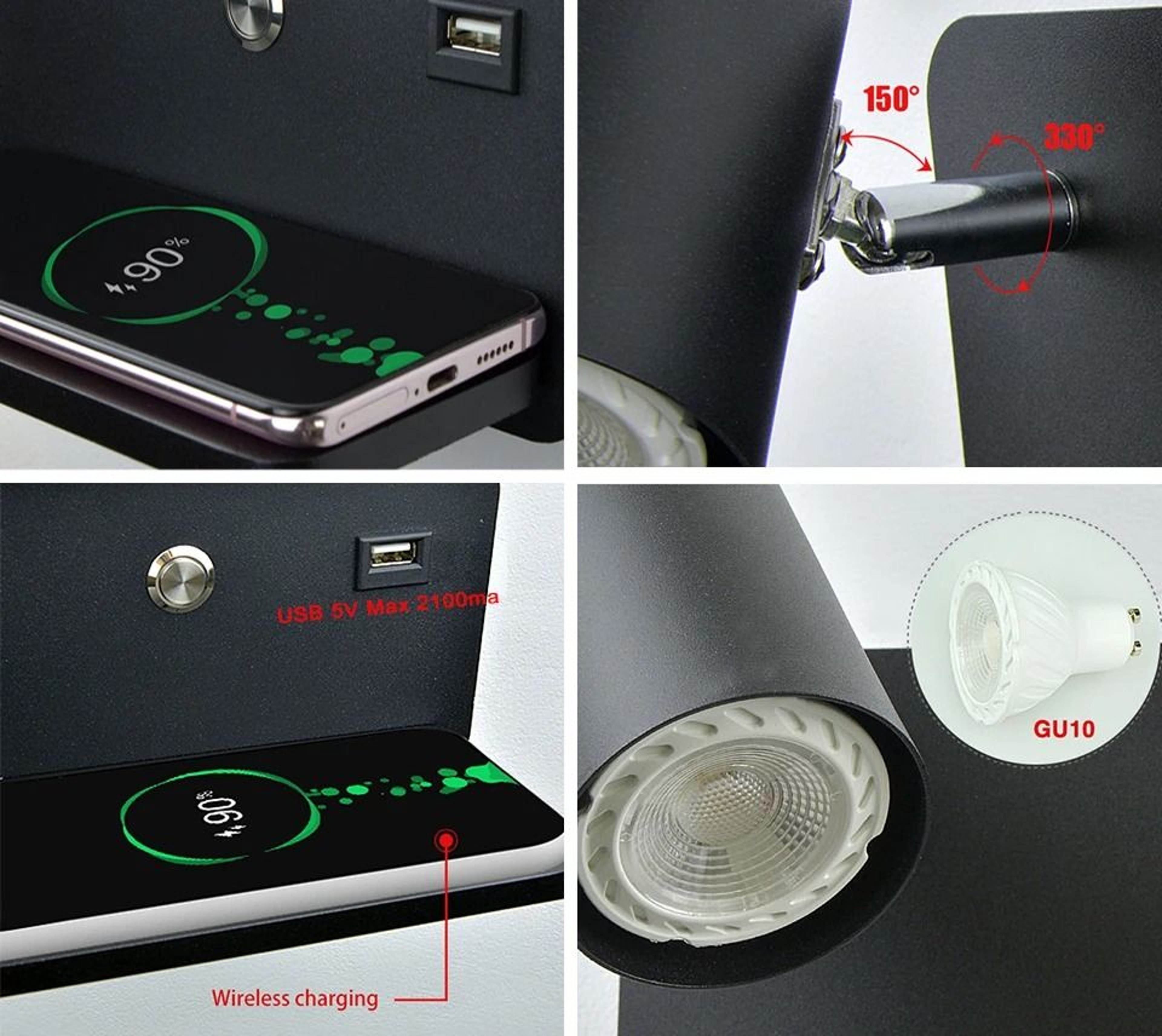 Nordic Bedside Wall Lamp With Wireless And USB Charging 7