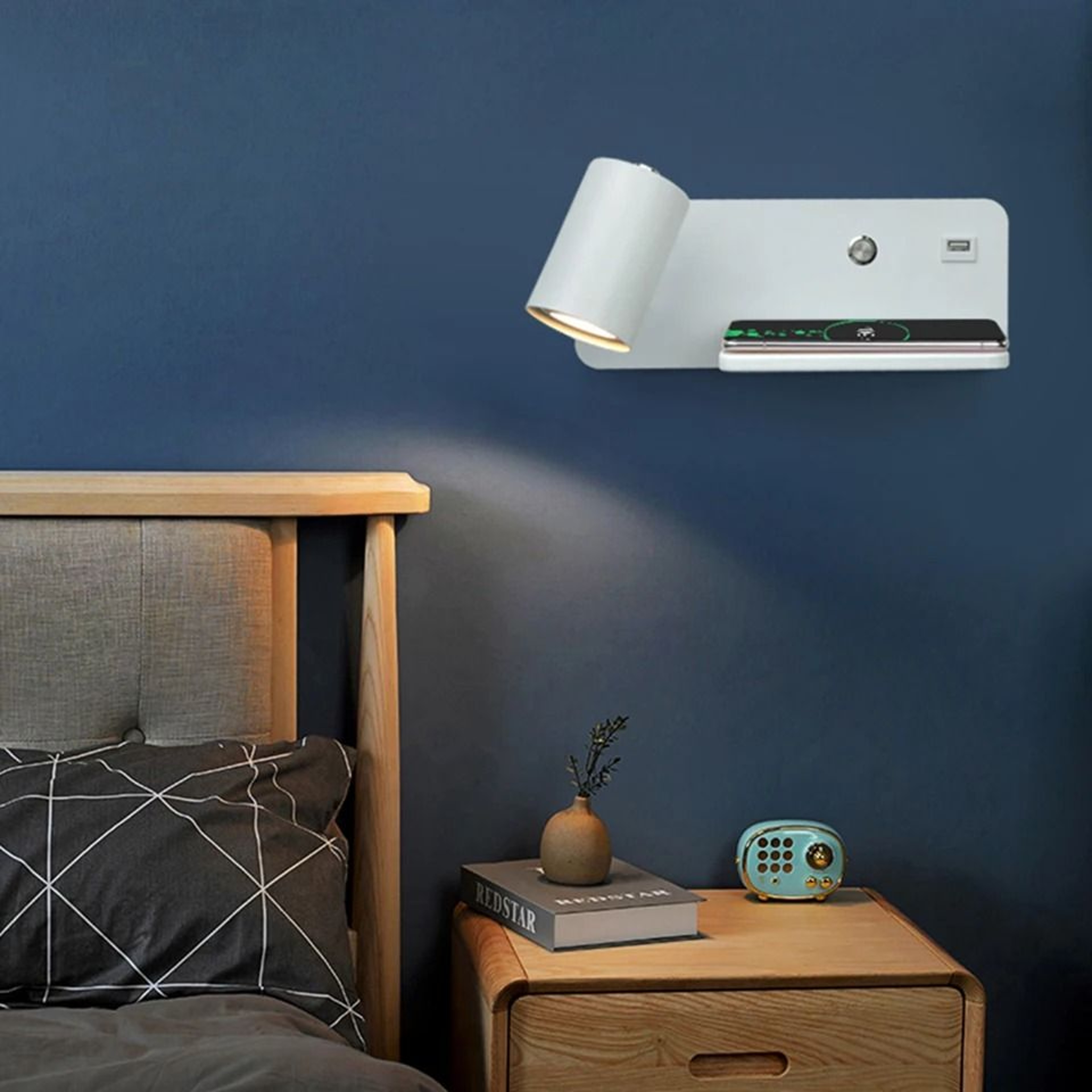 Nordic Bedside Wall Lamp With Wireless And USB Charging 9