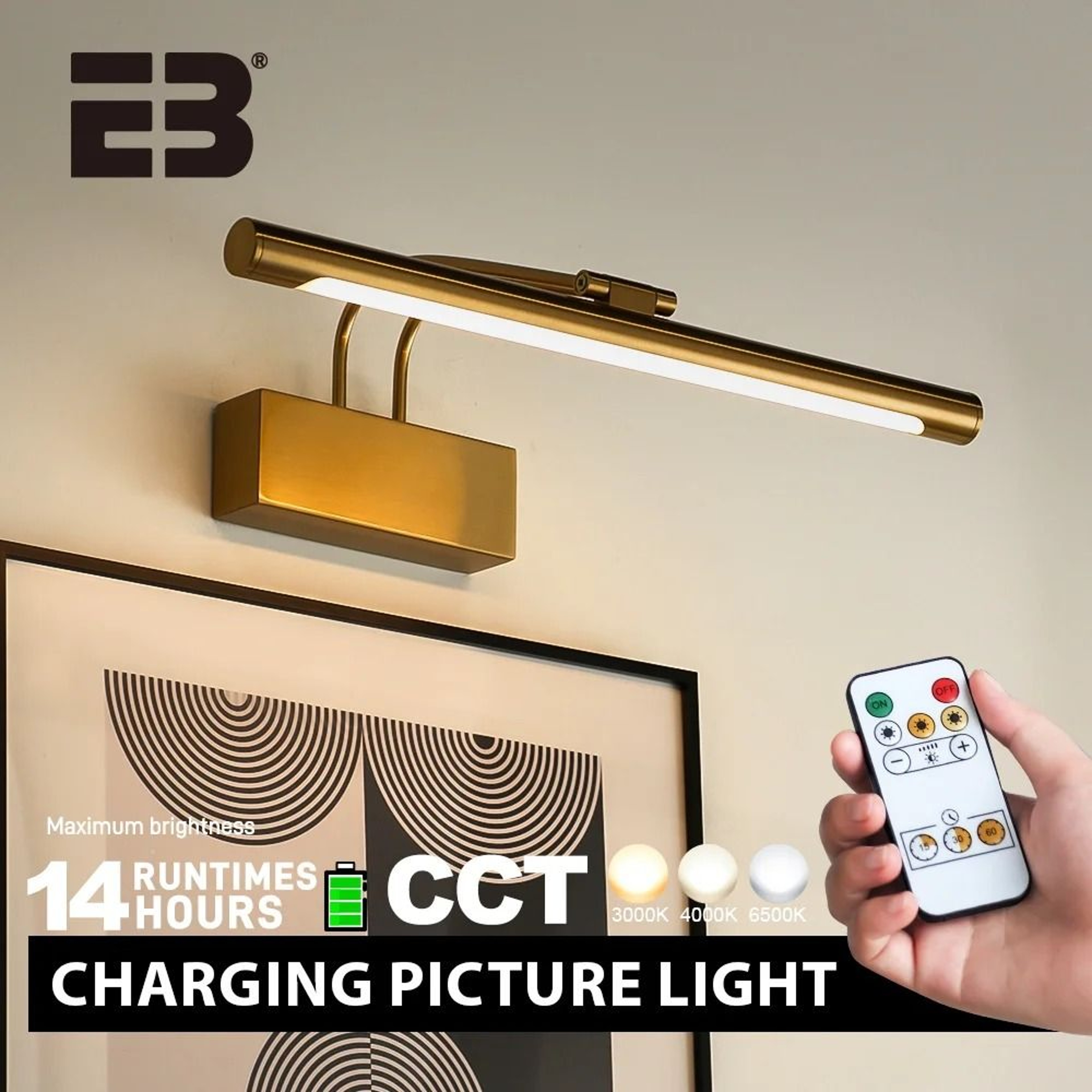Wireless Rechargeable LED Picture Light With Remote Control 8