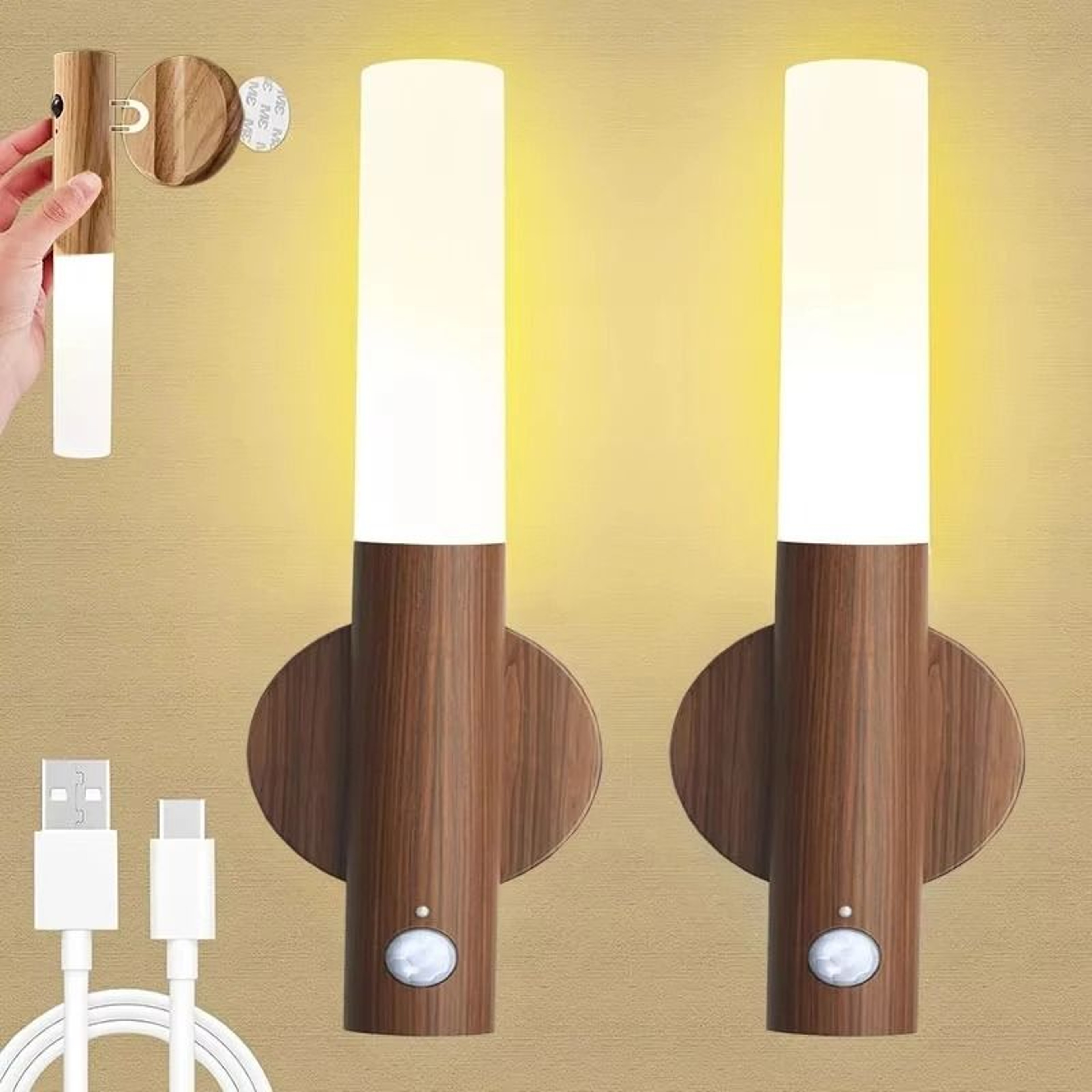 Rechargeable Wooden Motion Sensor Wall Light 3