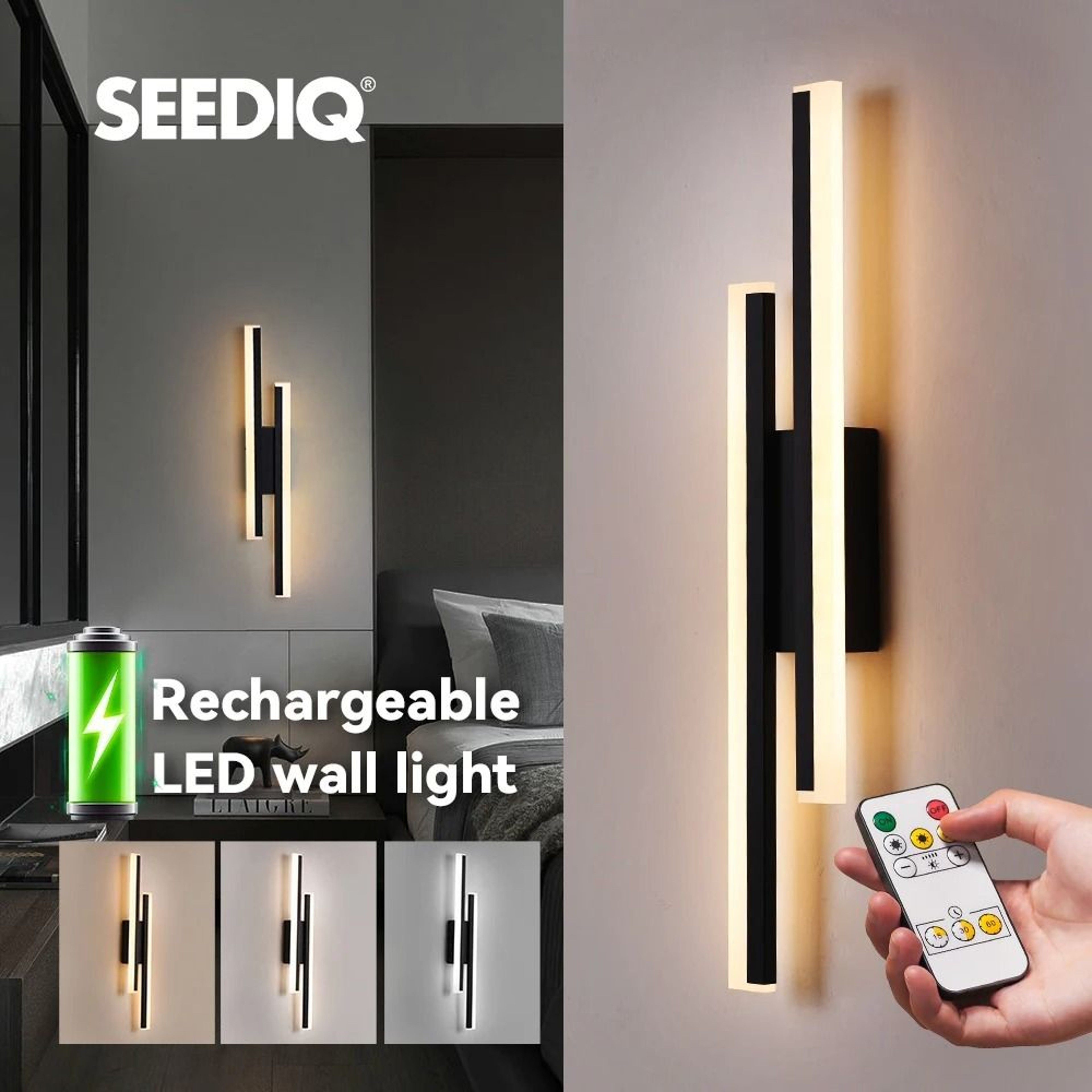 LumaLine Rechargeable Black Wall Sconce With Remote 6