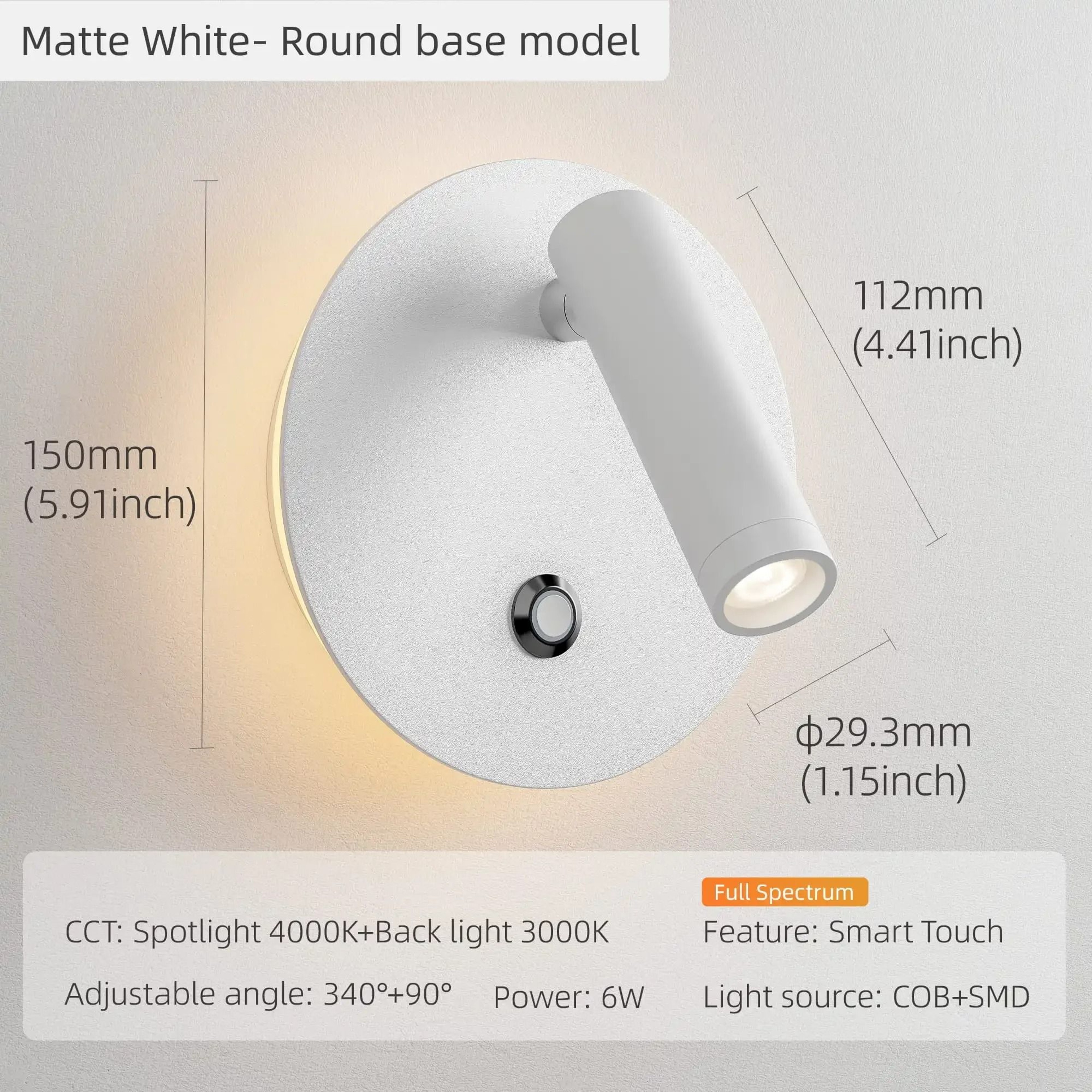 Aisilan Rotatable Touch Dimmable LED Reading Wall Lamp 2