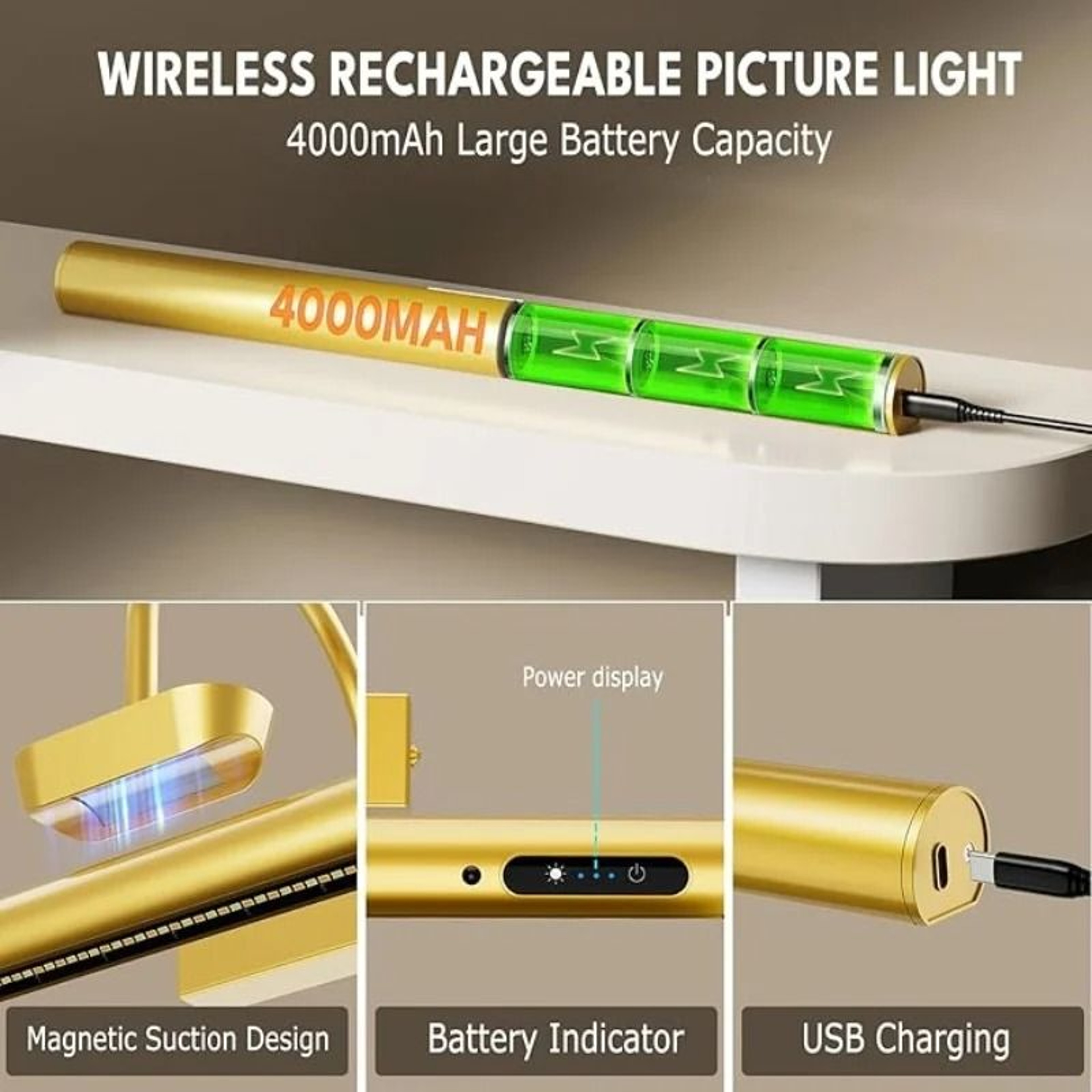 Waterproof Rechargeable Picture Light Wireless Dimmable Mirror Lamp 11