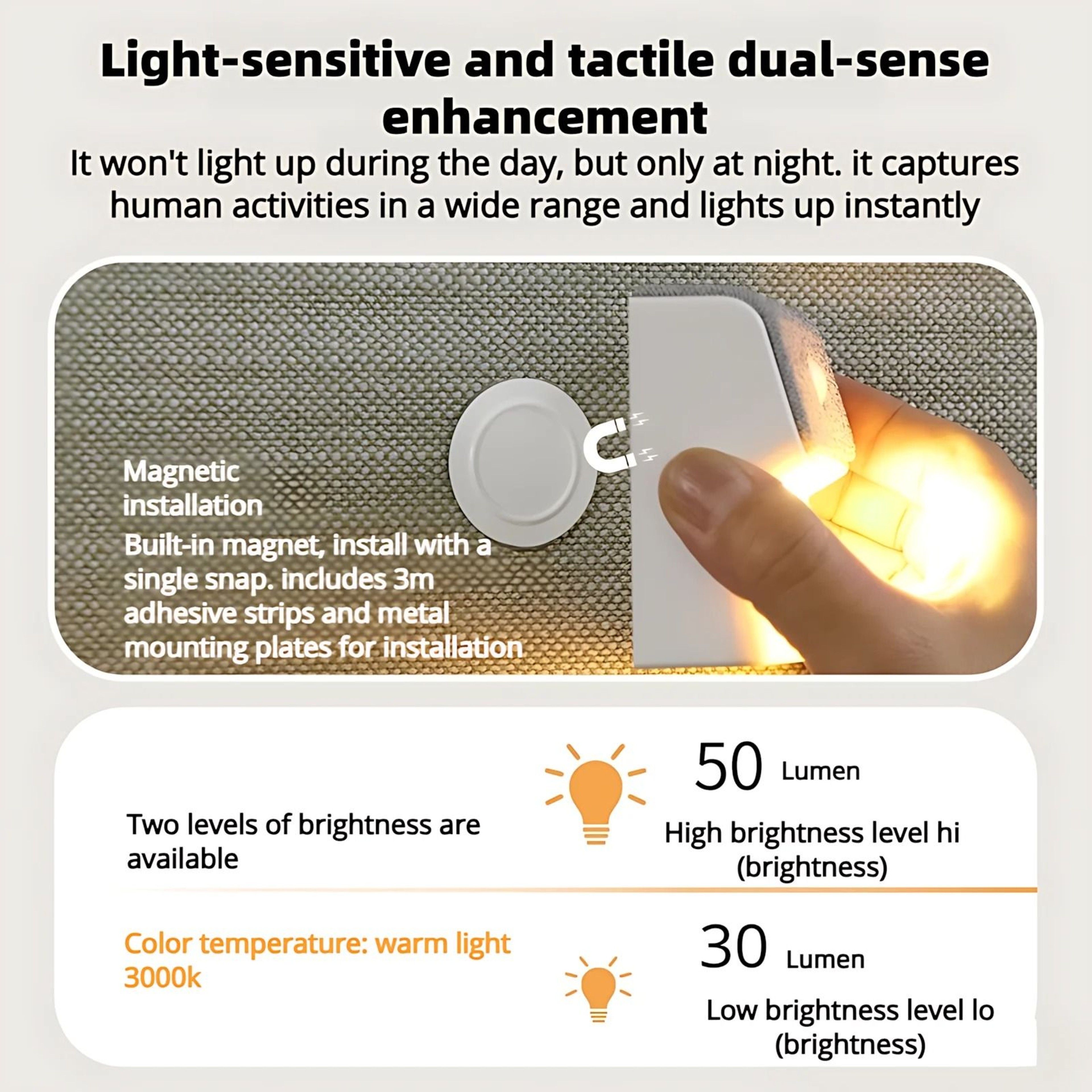 Smart Rechargeable Motion Sensor Wall Light Magnetic LED Night Lamp 5