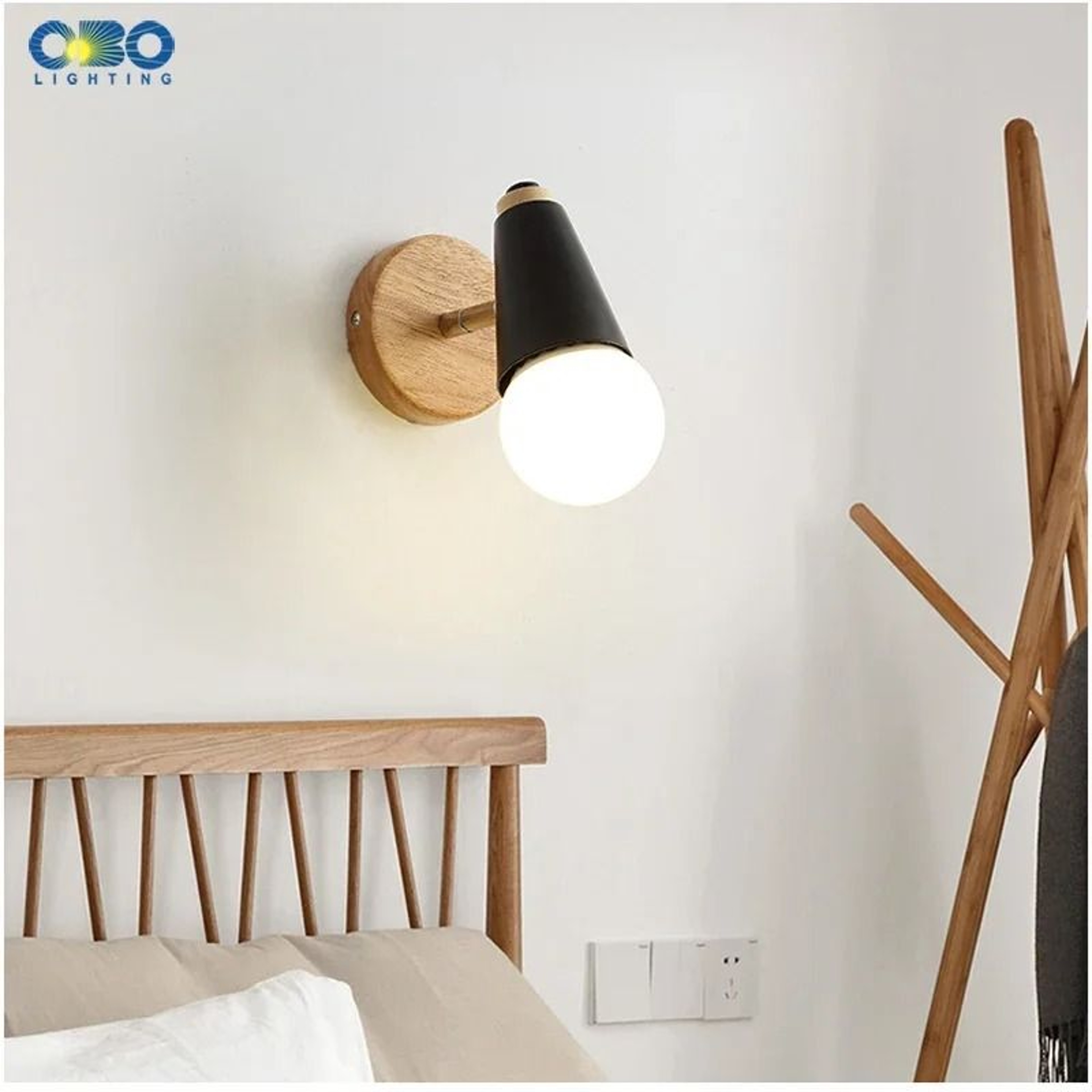 Nordic Macaron E27 Wall Lamp Adjustable Iron Wood Sconce 13
