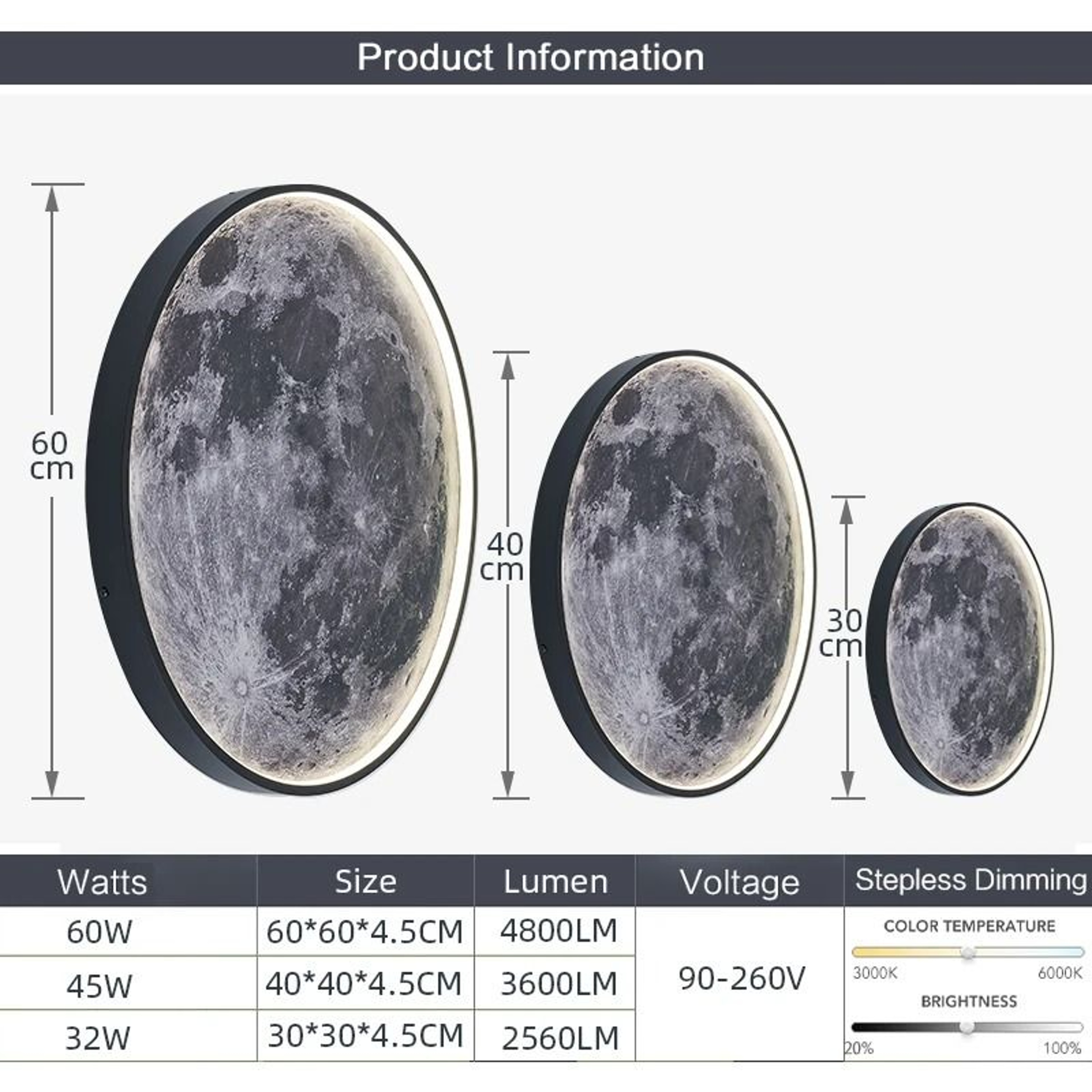 Dimmable LED Moon Wall Lamp Remote Control Night Light 5