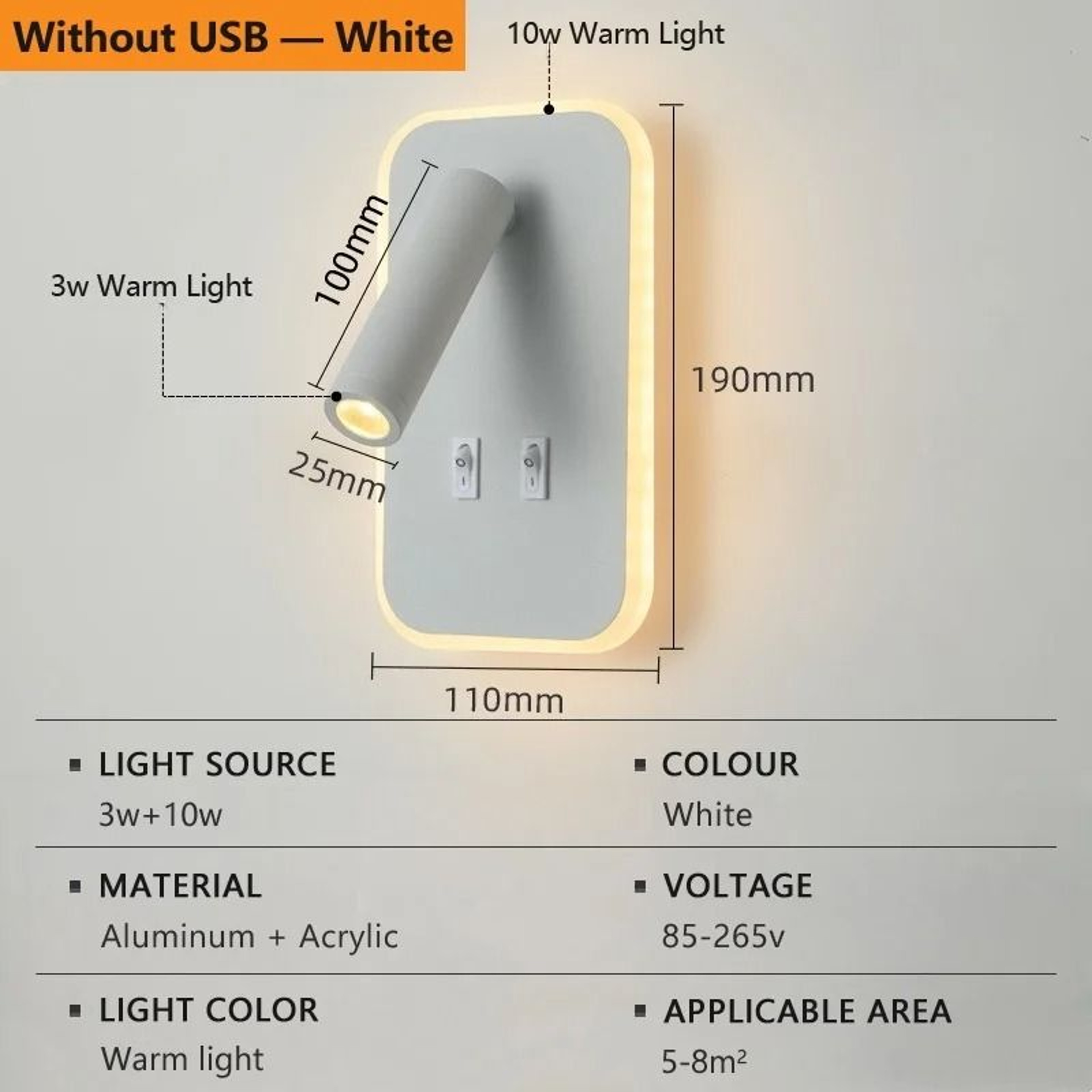 Rotatable LED Wall Reading Light With Type C USB Charging 2