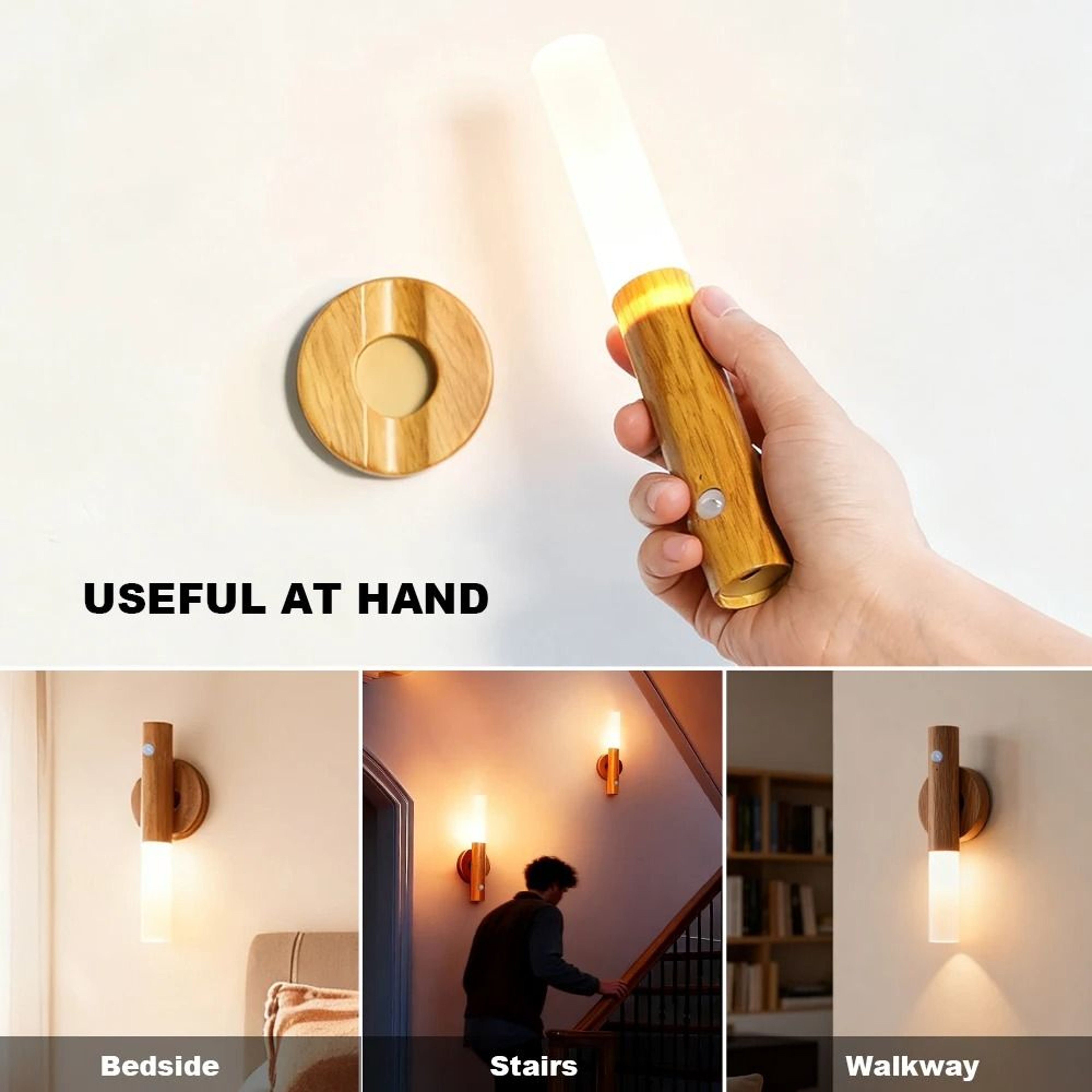 Rechargeable Motion Sensor Magnetic Wood Wall Light 4