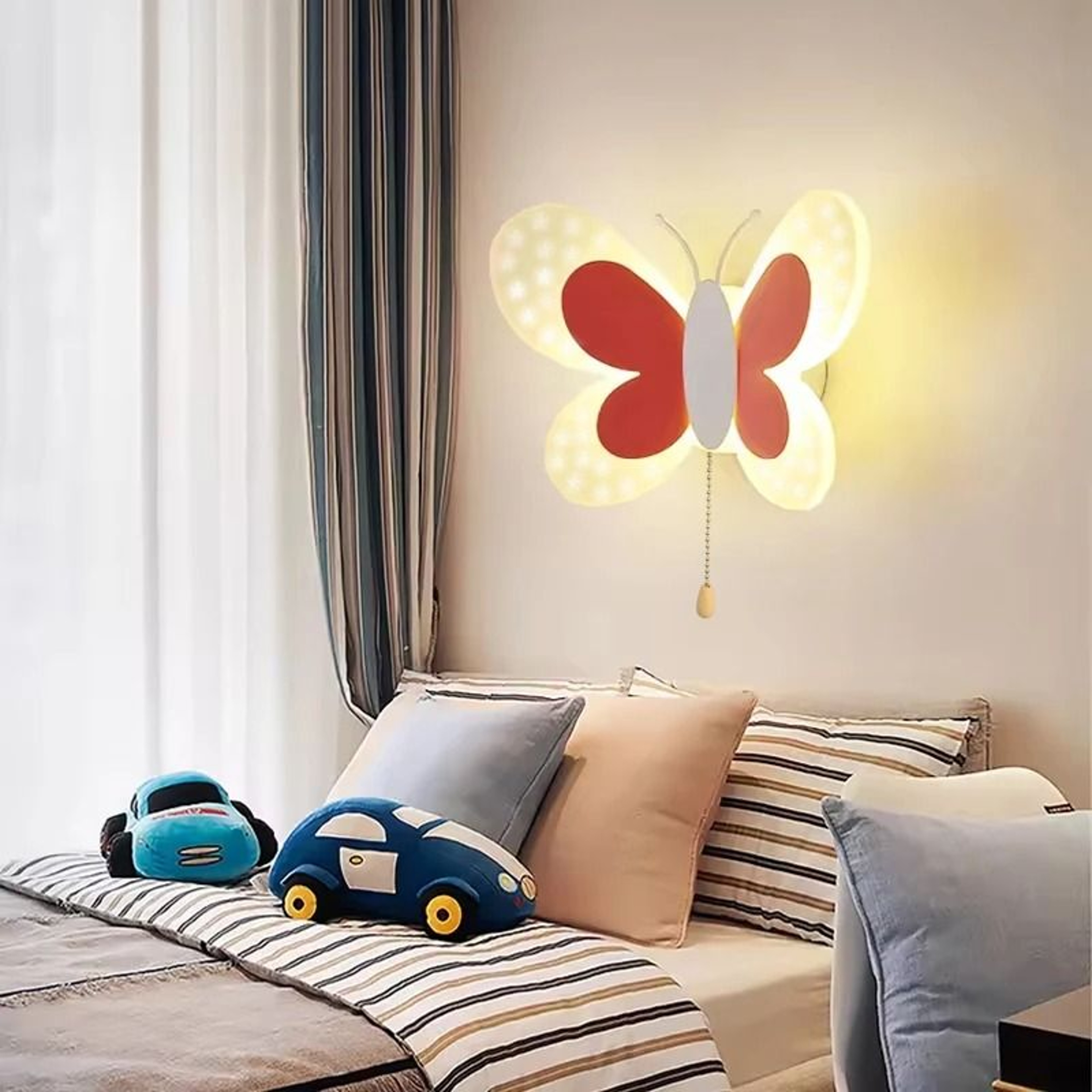 Butterfly LED Wall Lamp Tricolor Pull Switch Kids Room Light 9