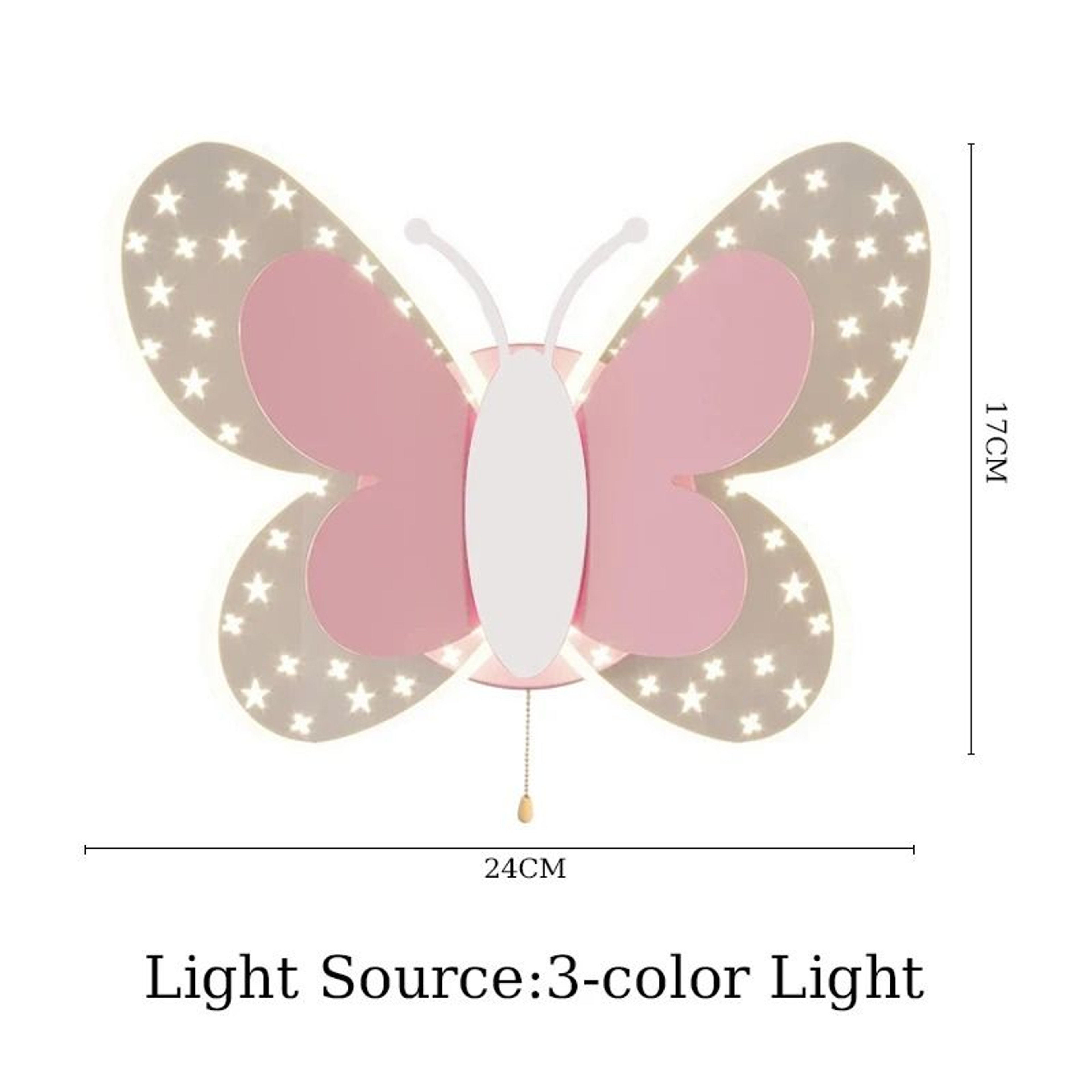 Butterfly LED Wall Lamp Tricolor Pull Switch Kids Room Light 1