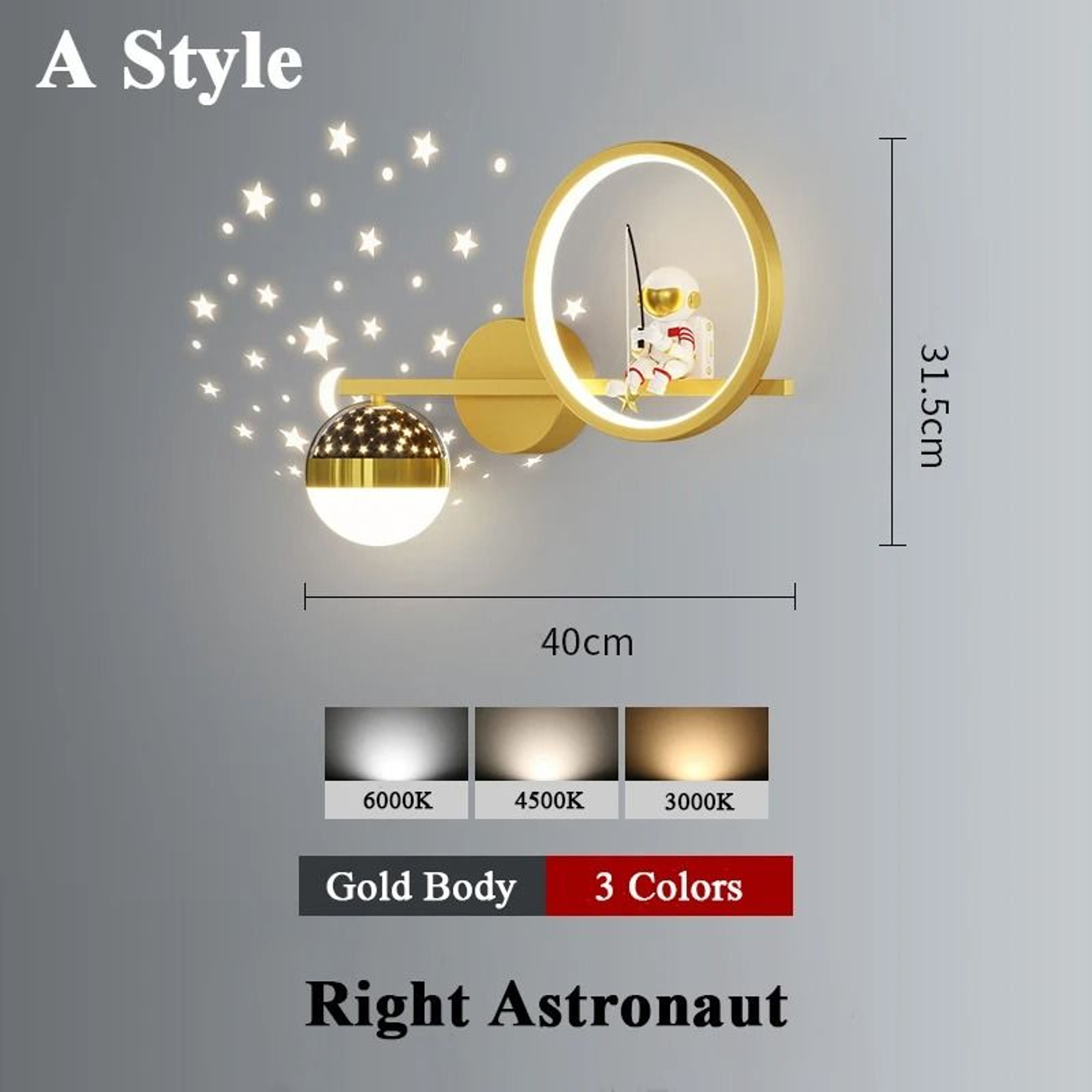 Astronaut Star Projector Wall Lamp LED Kids Bedroom Sconce 1