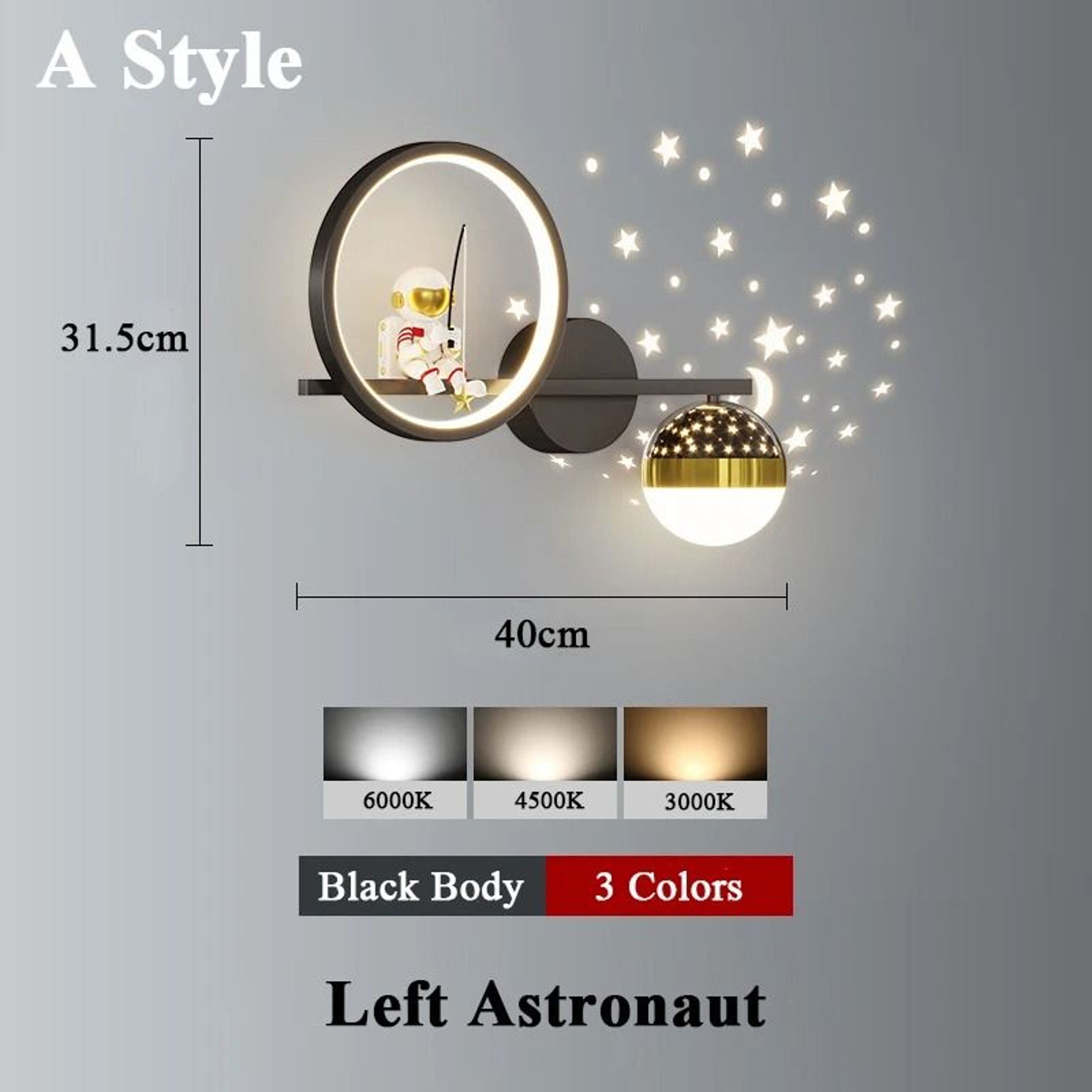 Astronaut Star Projector Wall Lamp LED Kids Bedroom Sconce 4