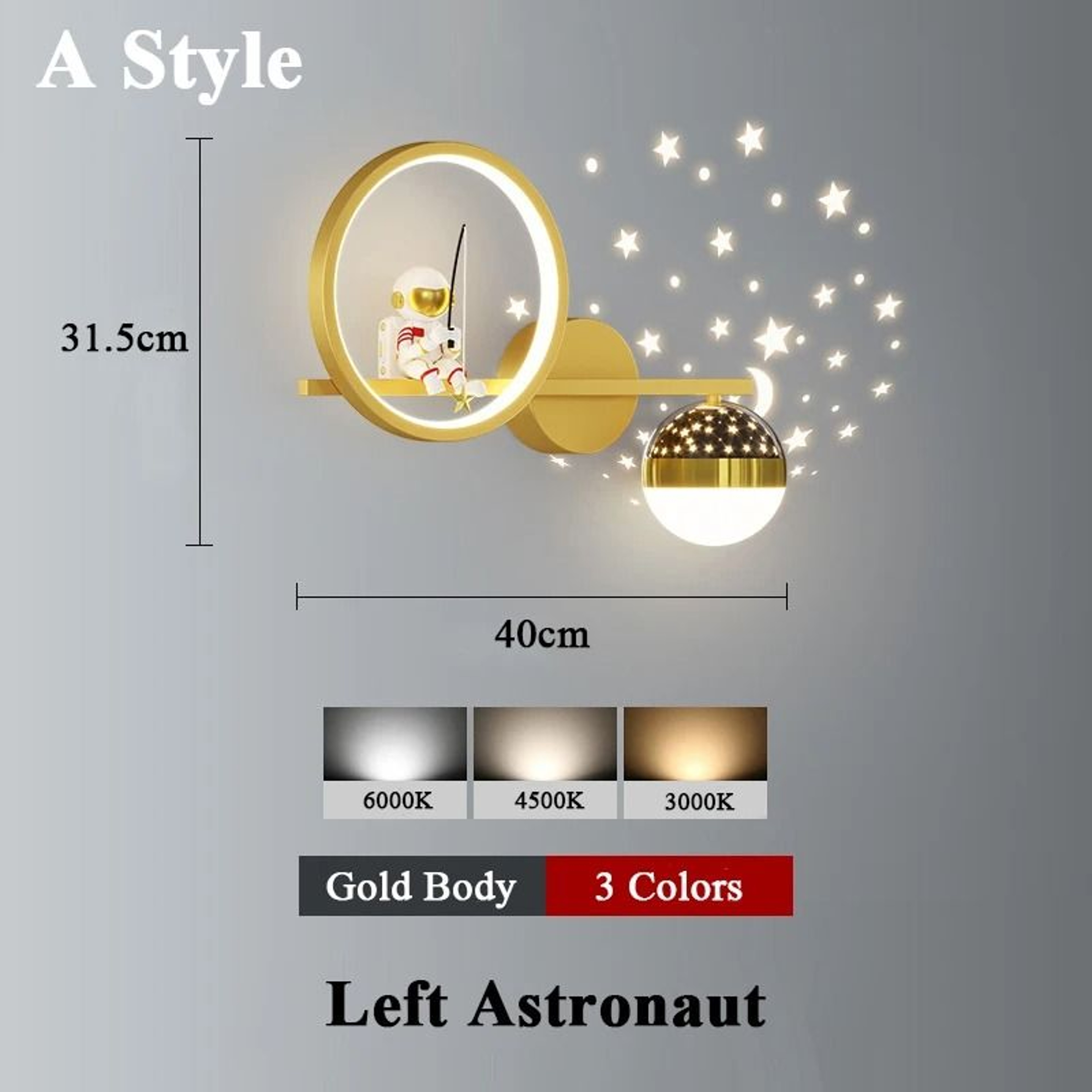 Astronaut Star Projector Wall Lamp LED Kids Bedroom Sconce 2