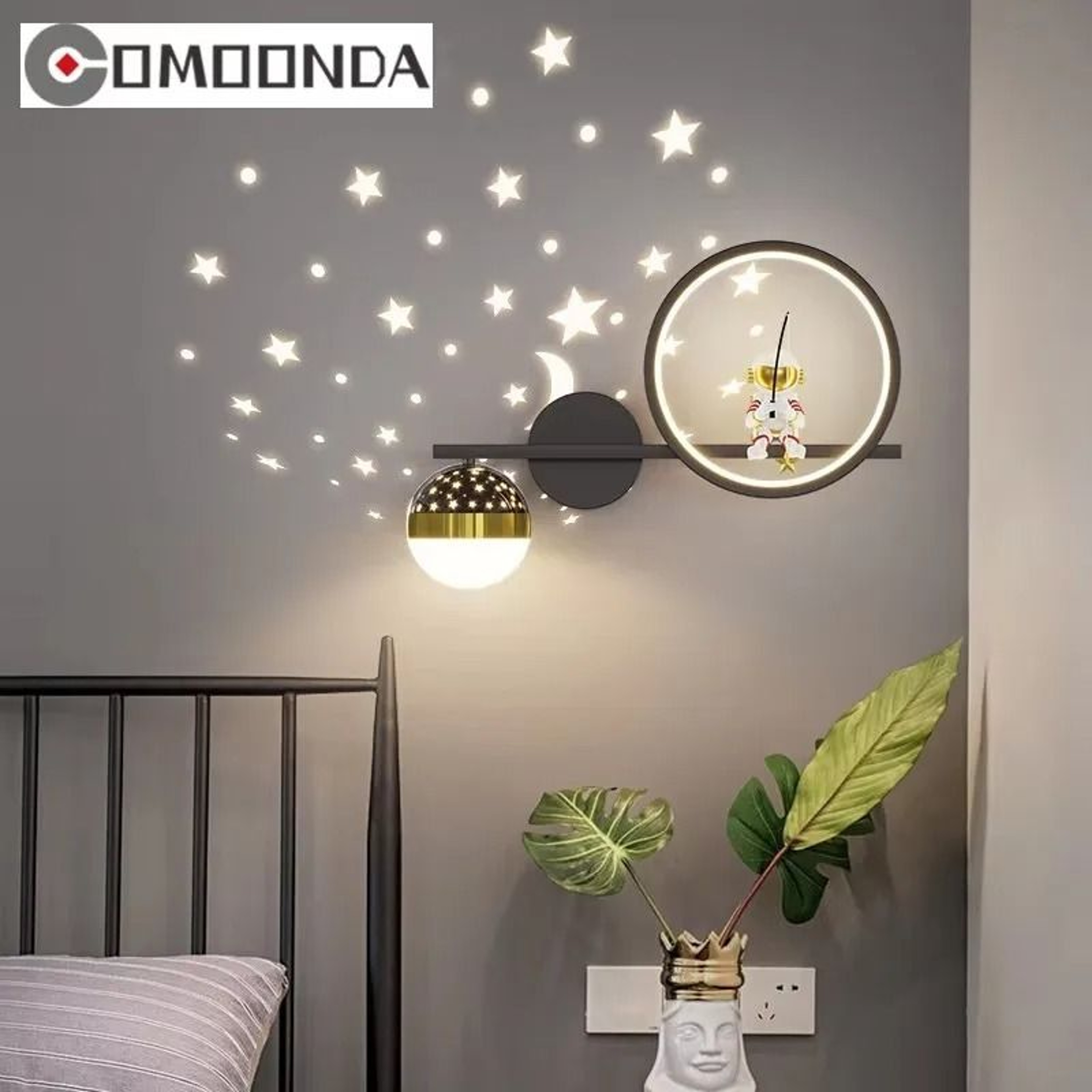Astronaut Star Projector Wall Lamp LED Kids Bedroom Sconce 0