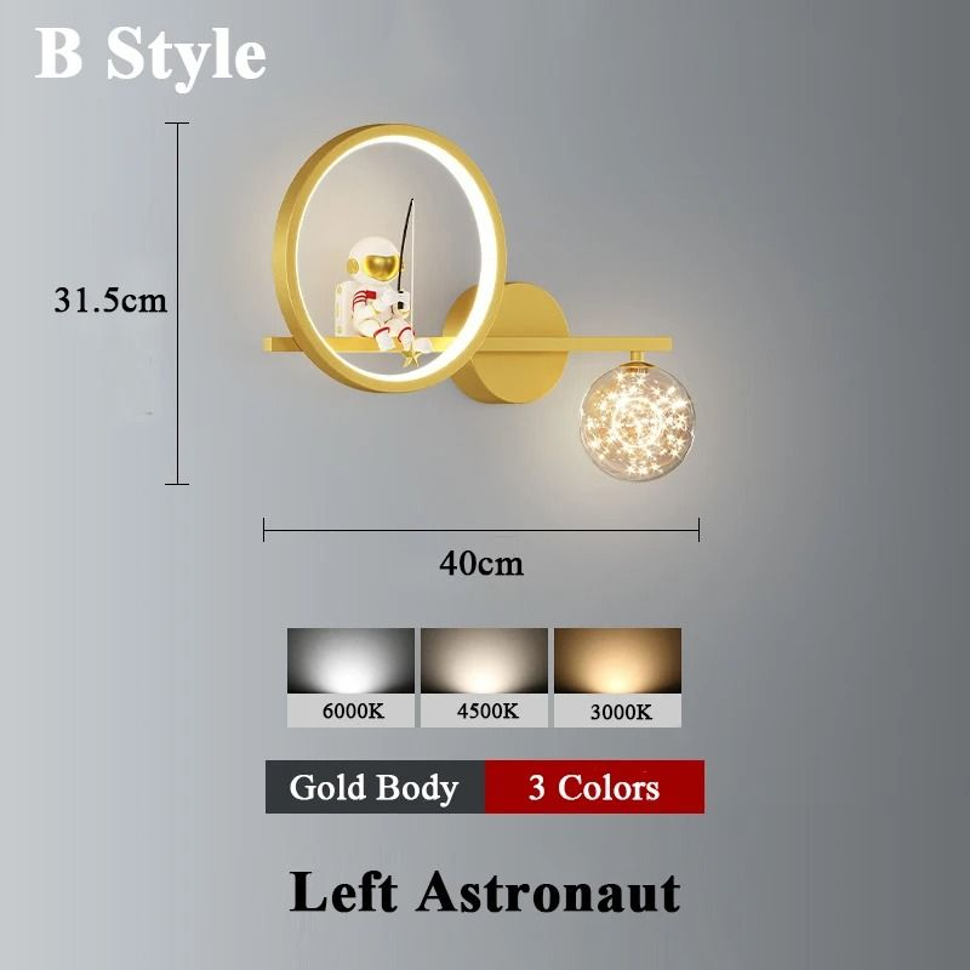 Astronaut Star Projector Wall Lamp LED Kids Bedroom Sconce 8