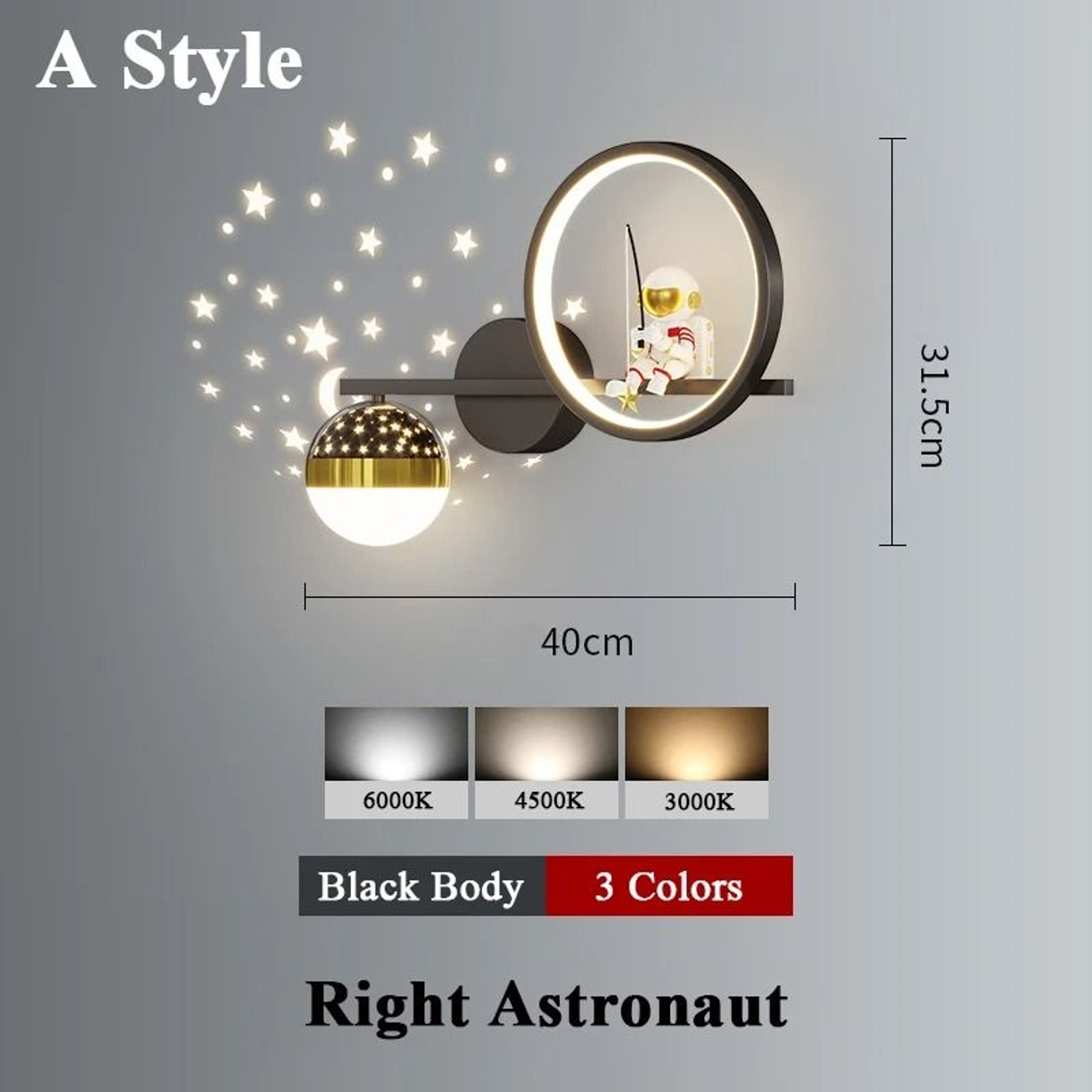 Astronaut Star Projector Wall Lamp LED Kids Bedroom Sconce 3